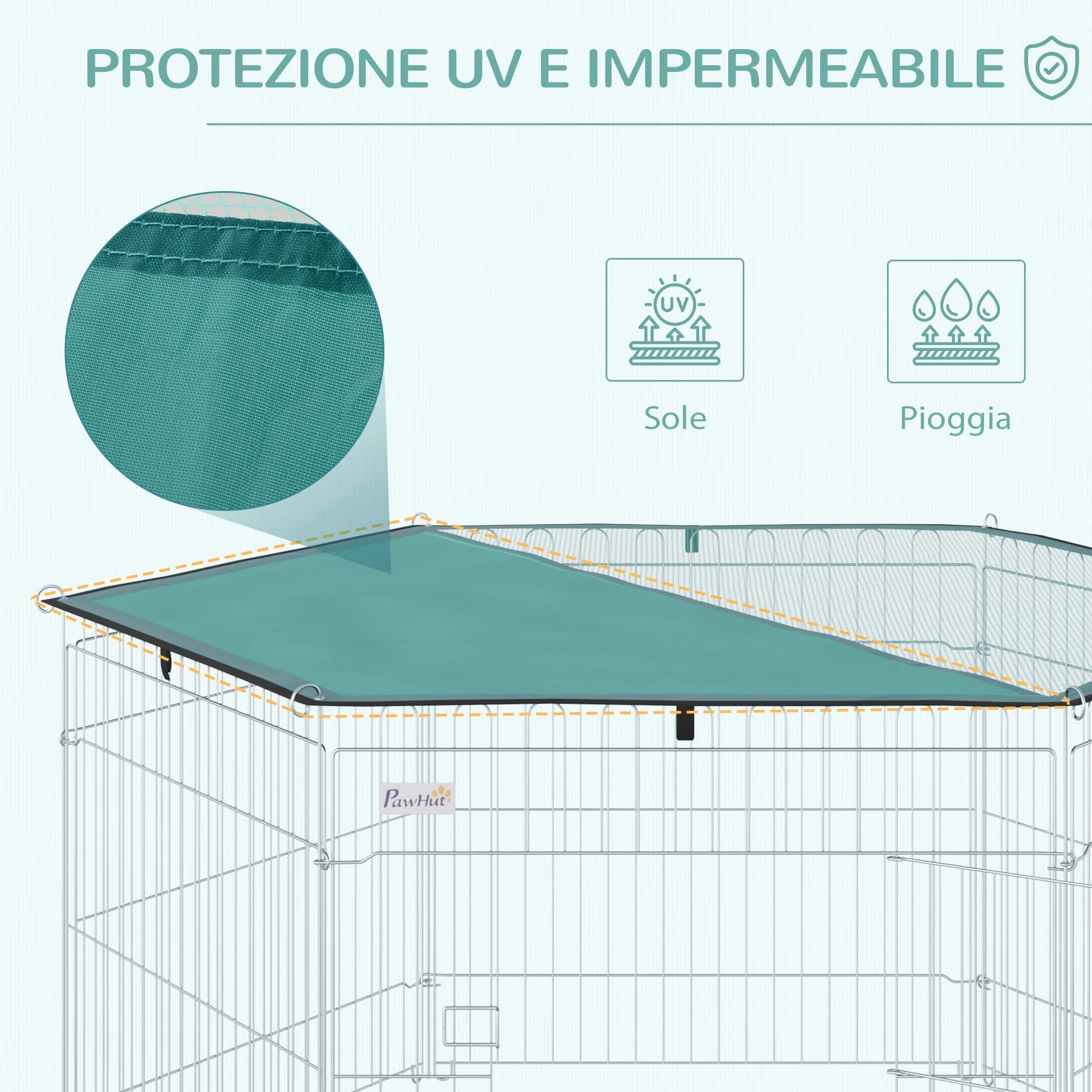 PawHut Recinto Pieghevole per Cani in Filo Metallico 120x60cm con Copertura Impermeabile