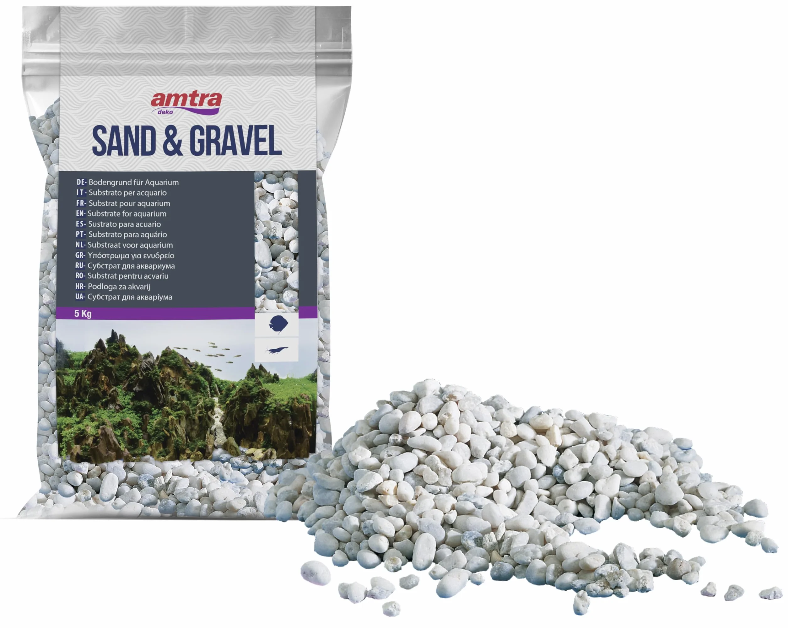 AMTRA GHIAIA NOA - Ghiaia naturale dell'acquario, pavimento decorativo, grani grossolani bianchi dimensioni 4-8 mm, formato 5kg