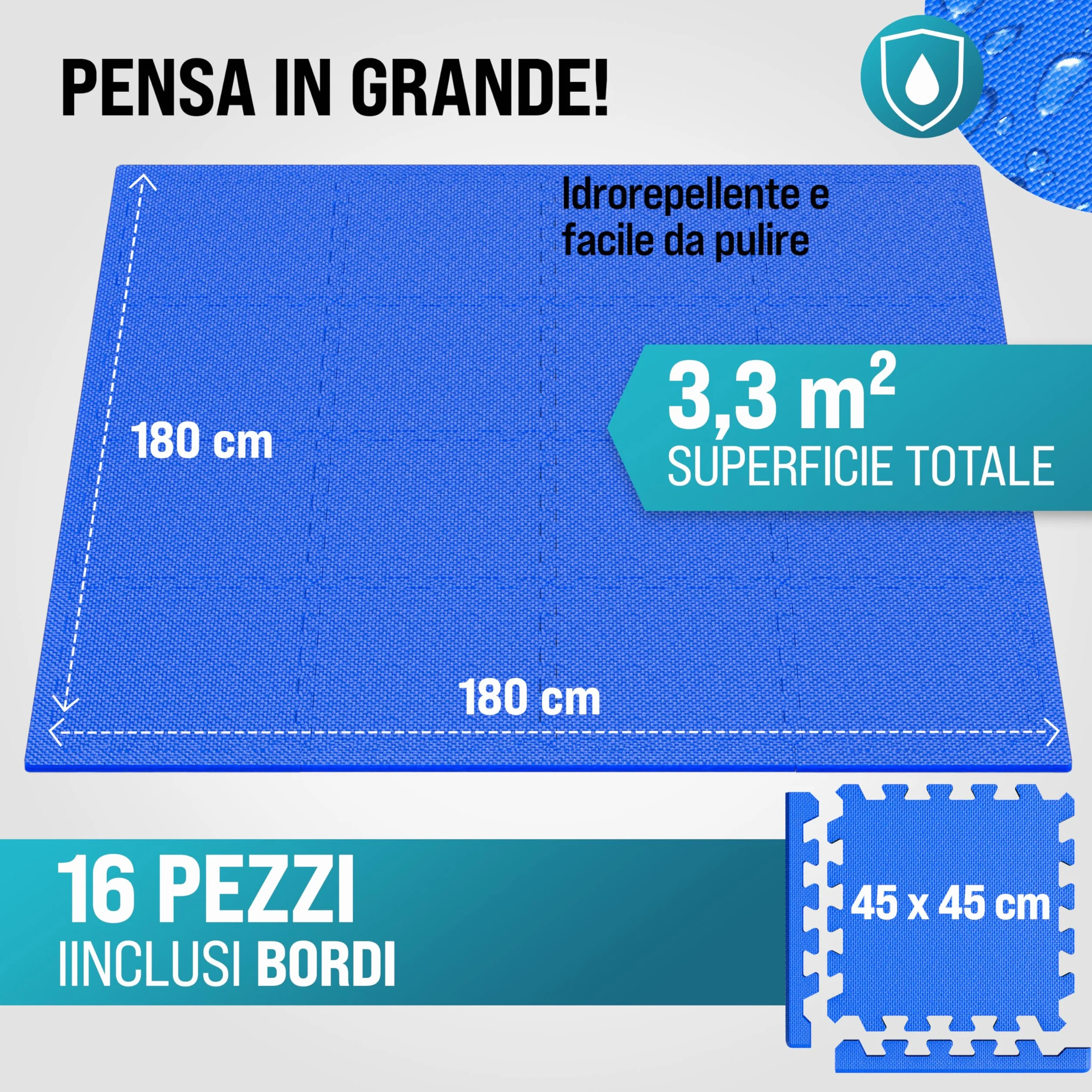 MONZANA Tappetino Fitness Tappeto da Ginnastica a Puzzle 16 Pezzi 180x180cm 3,24m² Sistema ad Incastro Palestra Protezione Pavimento in Gomma EVA Tappetini Sport Yoga Allenamento