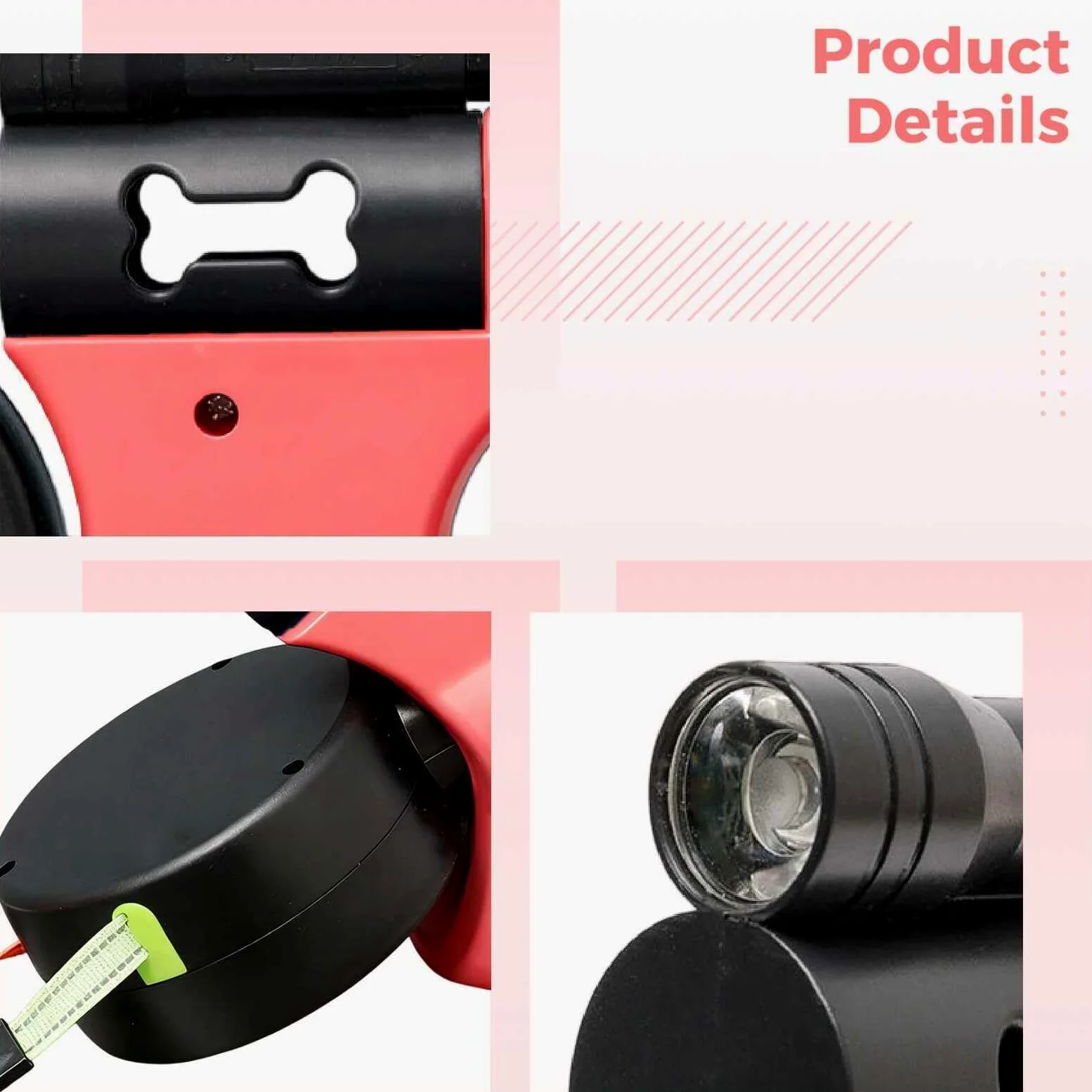 Guinzaglio retrattile per cani con torcia elettrica, doppio guinzaglio per cani da 3 m, senza grovigli, doppio guinzaglio per cani con controllo indipendente, guinzaglio in nylon per razze piccole