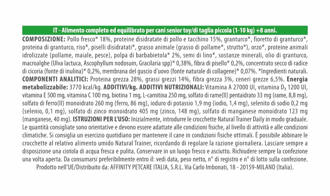 Trainer Natural Cibo per Cani Small and Toy Mature, Pollo, 2 Kg