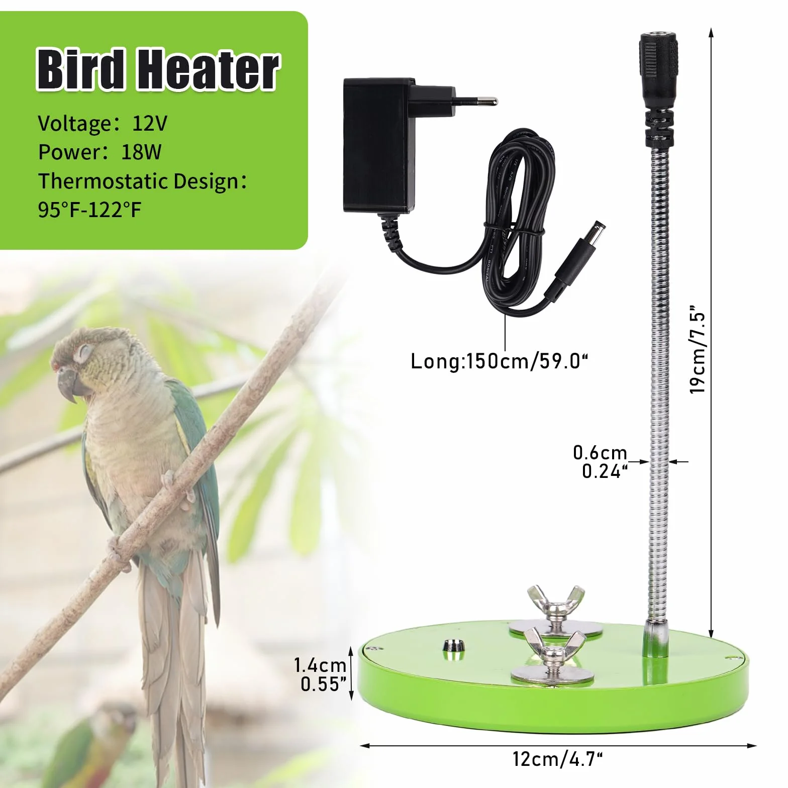 Riscaldatore Per Gabbia Per Uccelli Con Specchio, Riscaldamento Rapido Per Uccelli Da 18 W, Termostato Scaldapappagalli, Accessori Per Gabbie Per Uccelli Caldi Per Cacatua, Pappagalli, Verde