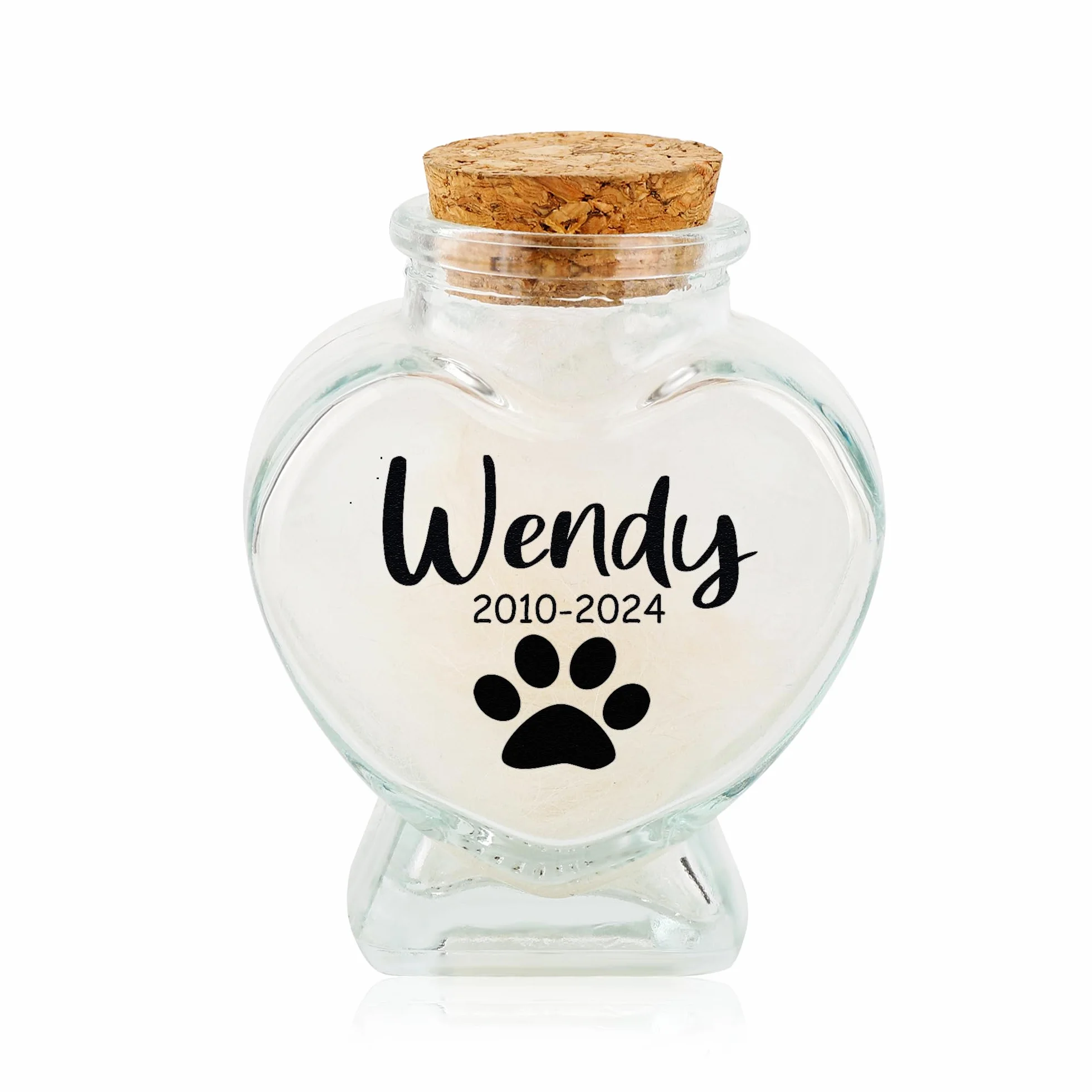 Barattolo commemorativo personalizzato in pelliccia di animale domestico, bottiglia commemorativa per peli di animali domestici, ricordo personalizzato per cani e gatti con nome animale domestico
