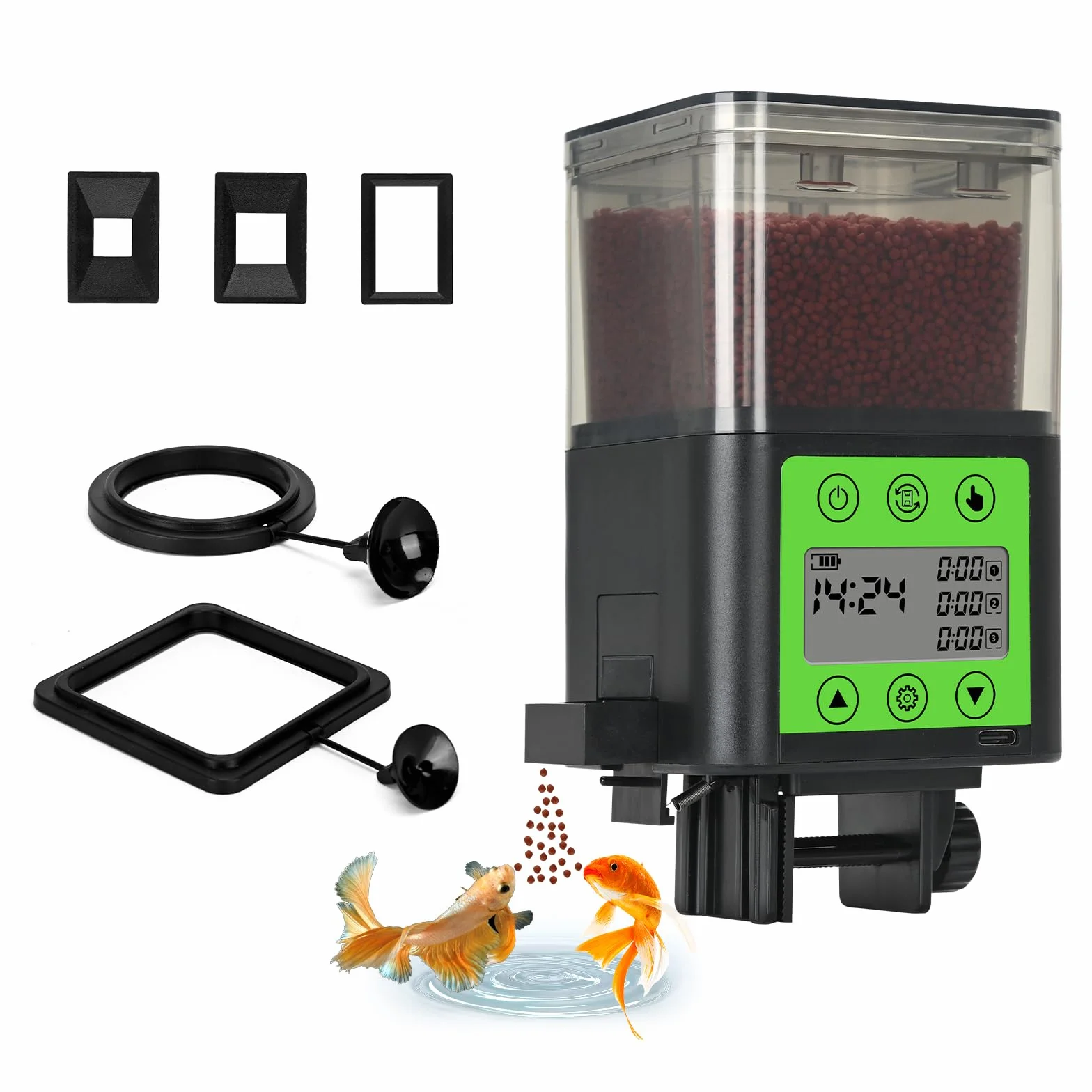 Lychee - Erogatore automatico di cibo per pesci ricaricabile USB 320 ml grande capacità con schermo LCD resistente all'umidità con timer elettrico