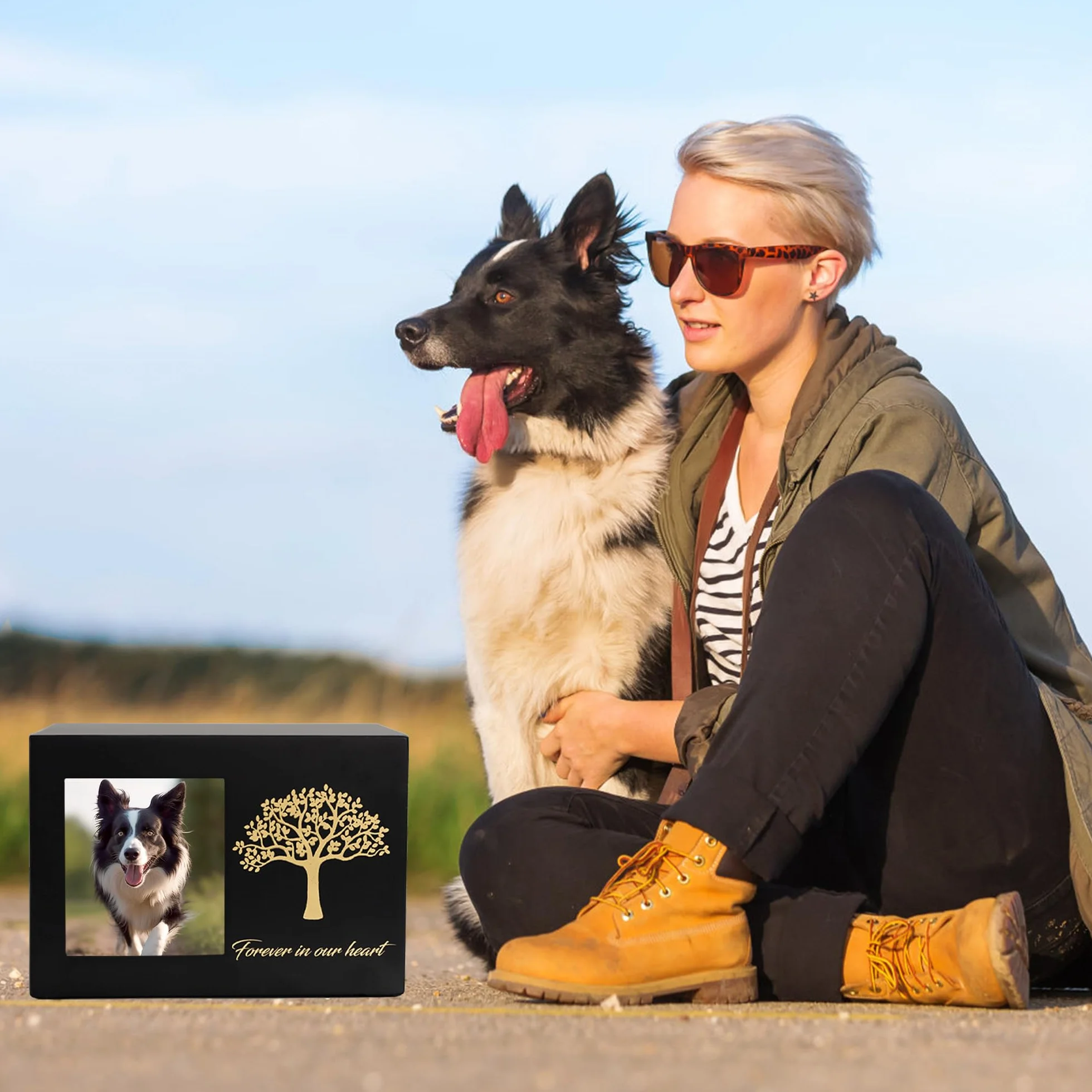 Urne per cani o gatti, cornice portafoto personalizzata e Albero Commemorativo, ceneri in legno, scatola dei ricordi per gatti o cani (25kg)