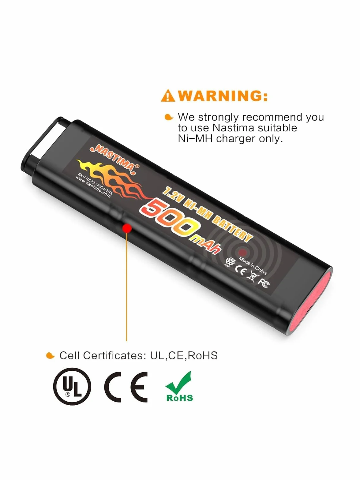 NASTIMA 2/3N 7,2V 500mAh Ni-MH Batteria per Pistole Softair AEP AEG