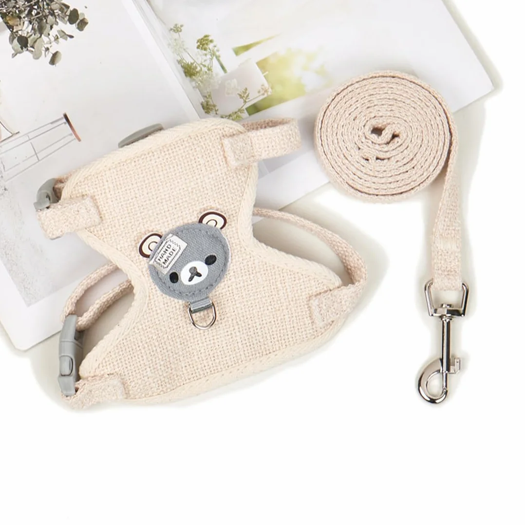NJCXOLA Guinzaglio Per Coniglio Nano, Accessori Conigli, Imbracature, Stoviglie Con Guinzaglio, Pettorina Regolabile, per Piccoli Animali(Beige, S)