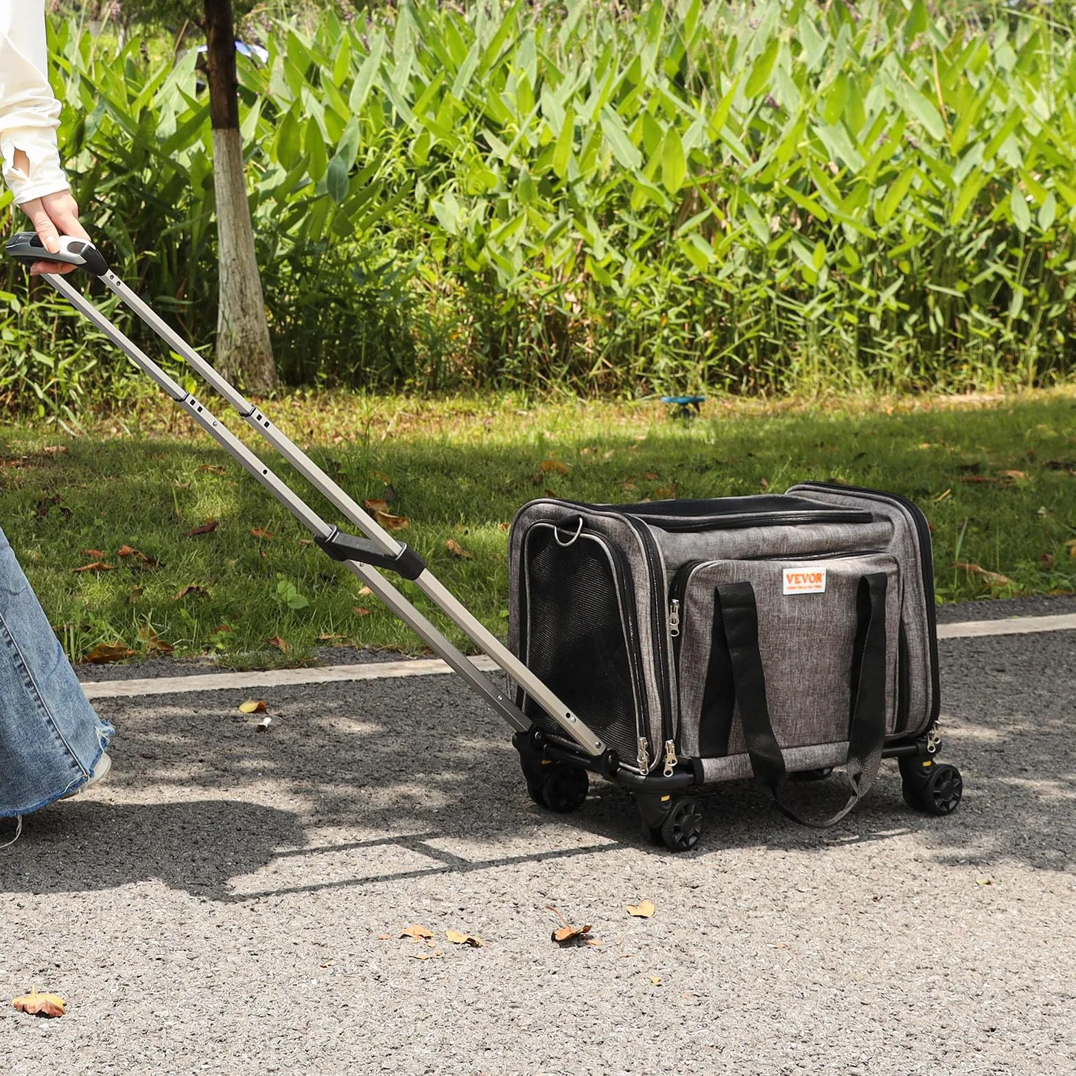 VEVOR Trasportino per Cani e Gatti Approvato dalla Compagnia Aerea, Carico Massimo 11,3 kg Borsa per Animali Domestici con Maniglia Telescopica con Ruote, Tessuto Oxford 600D, Cerniera Autobloccante
