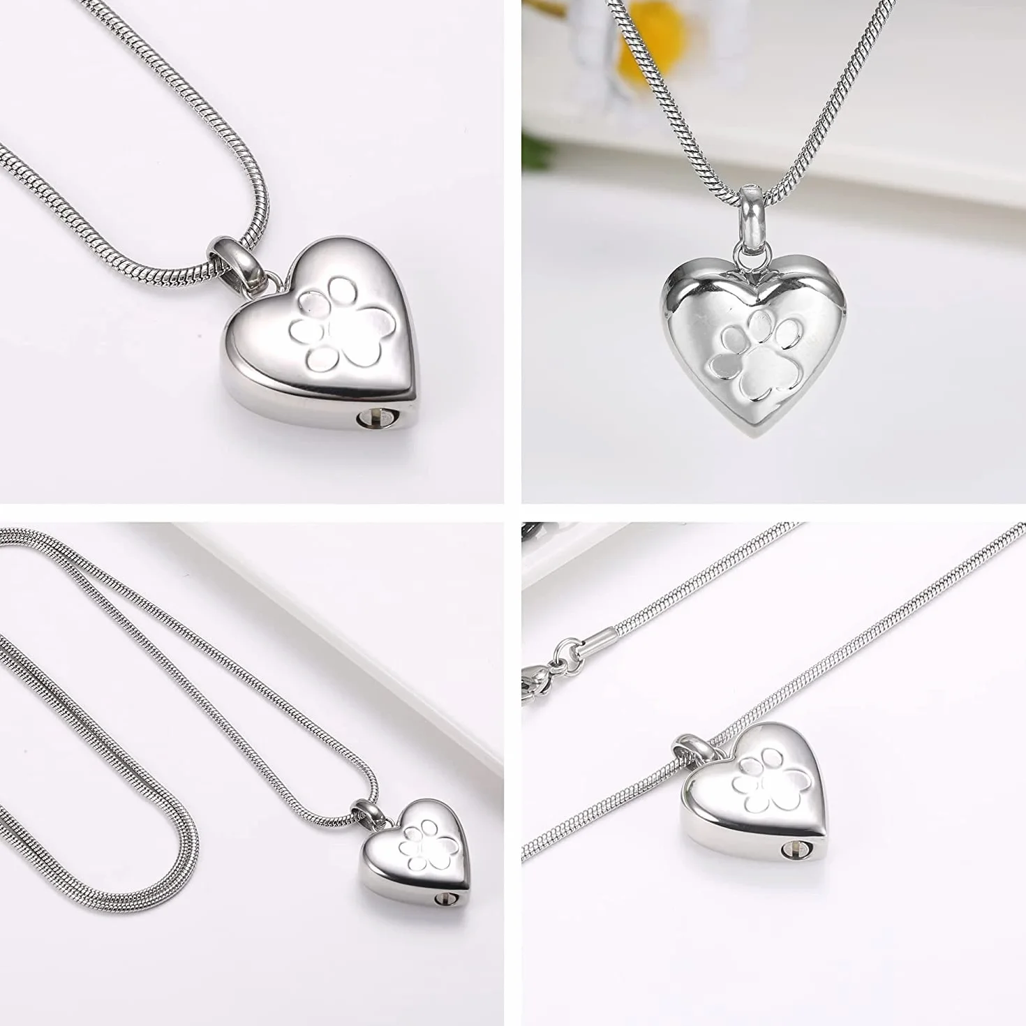 MILACOLATO 2PCS Gioielli Cremazione Animali Domestici Ceneri Ciondolo Stampa Zampa Animali Domestici Collana con Urna Forma Cuore Gioielli Commemorativi per Ceneri di Animali Domestici/Cane/Gatto