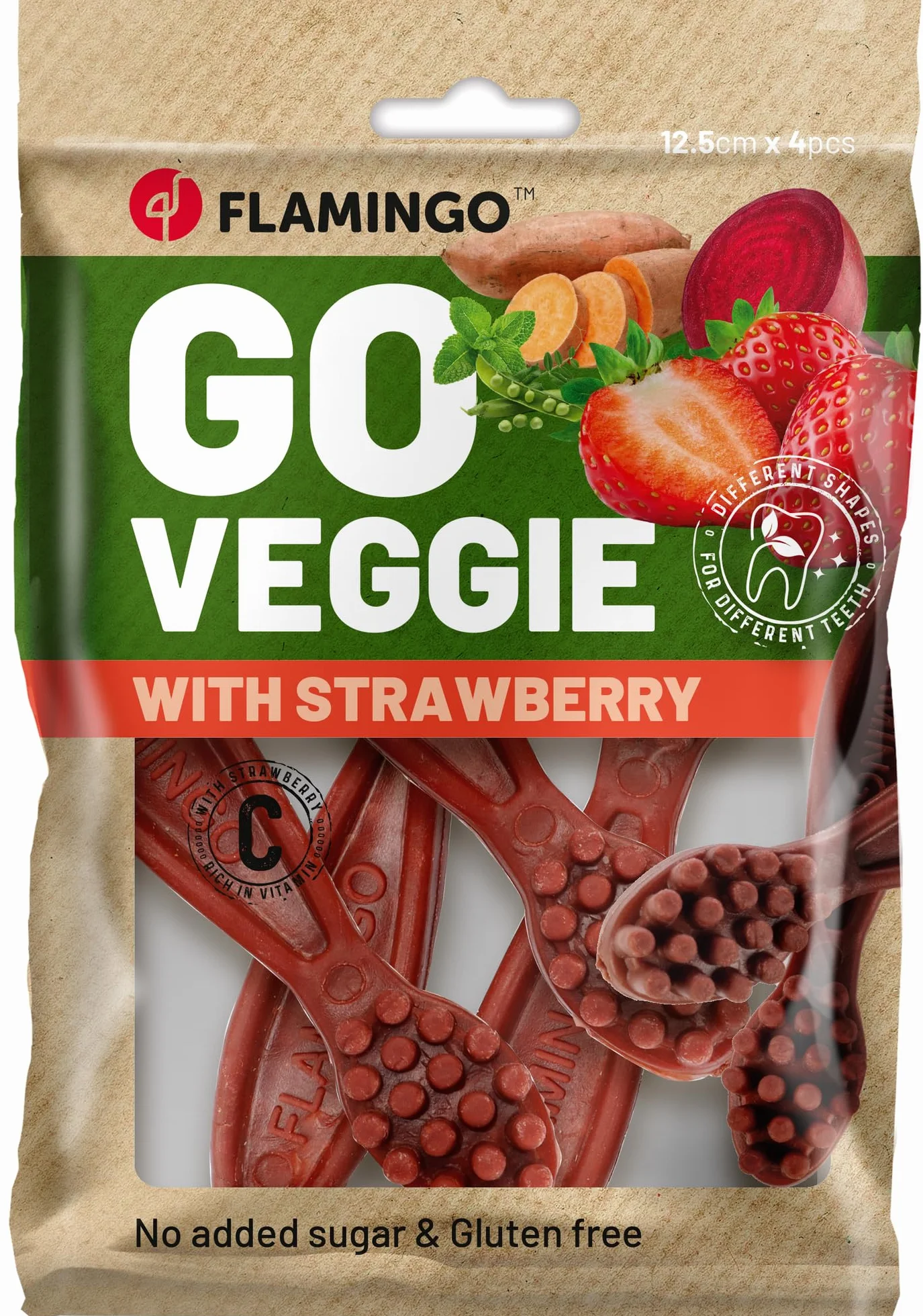 Bastoncini per cani – Snack Veggie Spazzolino con Fragola Rossa – 12,5cm – 160g – senza glutine – favorisce l’igiene dentale
