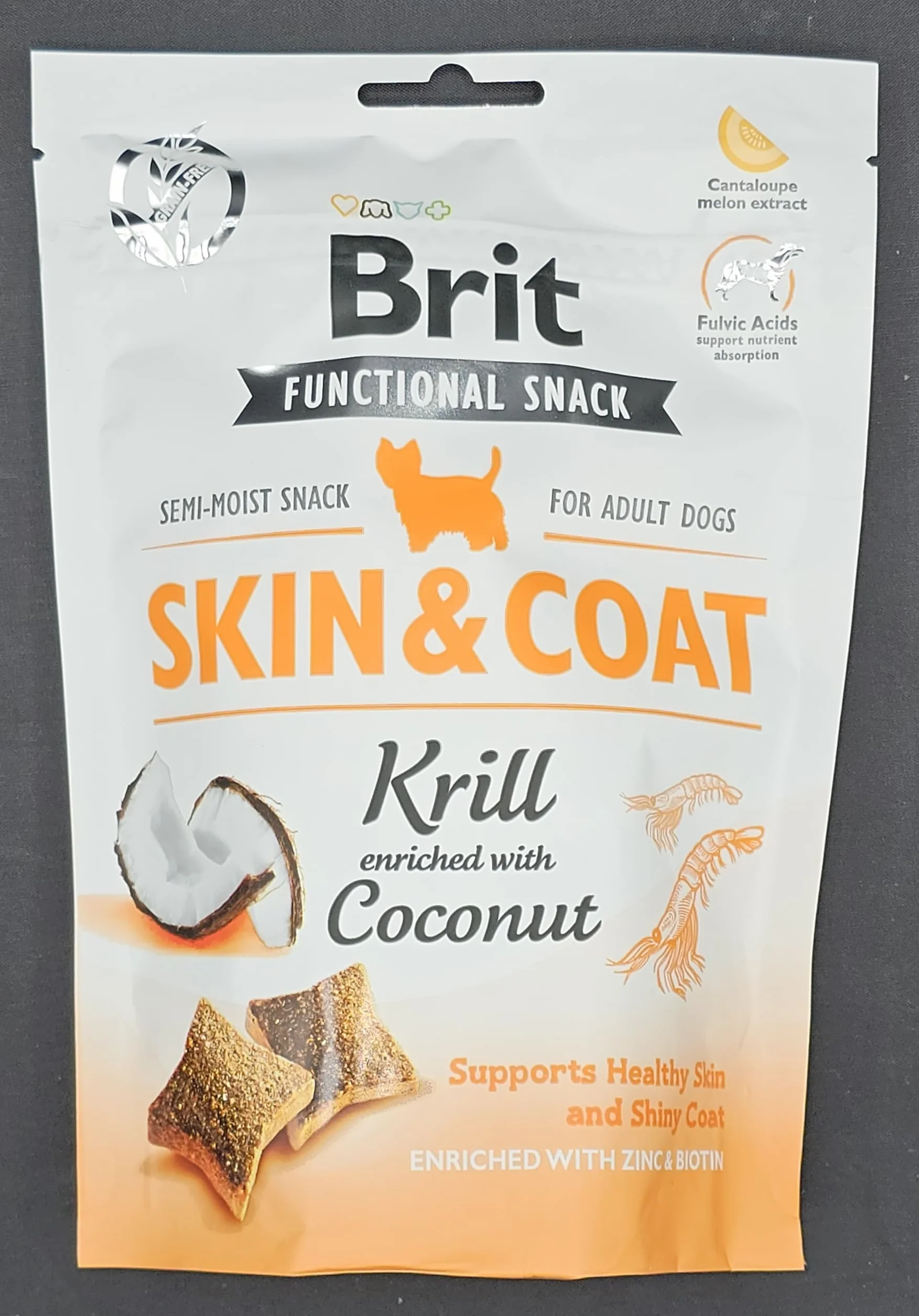 Brit Functional Snack Skin & Coat, snack per cani semi-umido con cocco e krill, zinco e biotina, 150 g