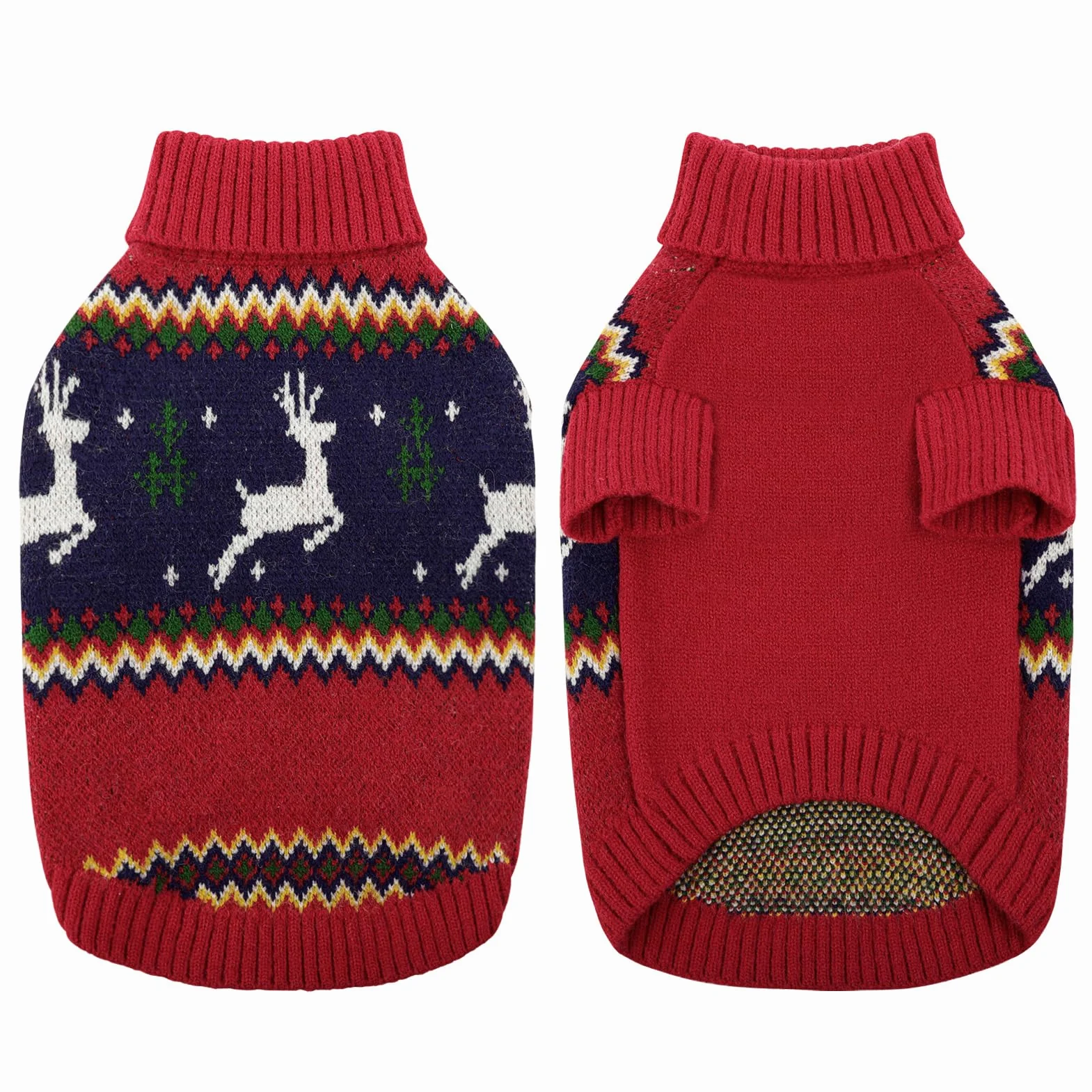 KONVINIT Maglione Cane Taglia Media a Tema Natalizio, Maglioncino per Cani con Design Renna+CUORE, Pullover a Maglia Alto Collo per Freddo, Vestito per Cane Medio