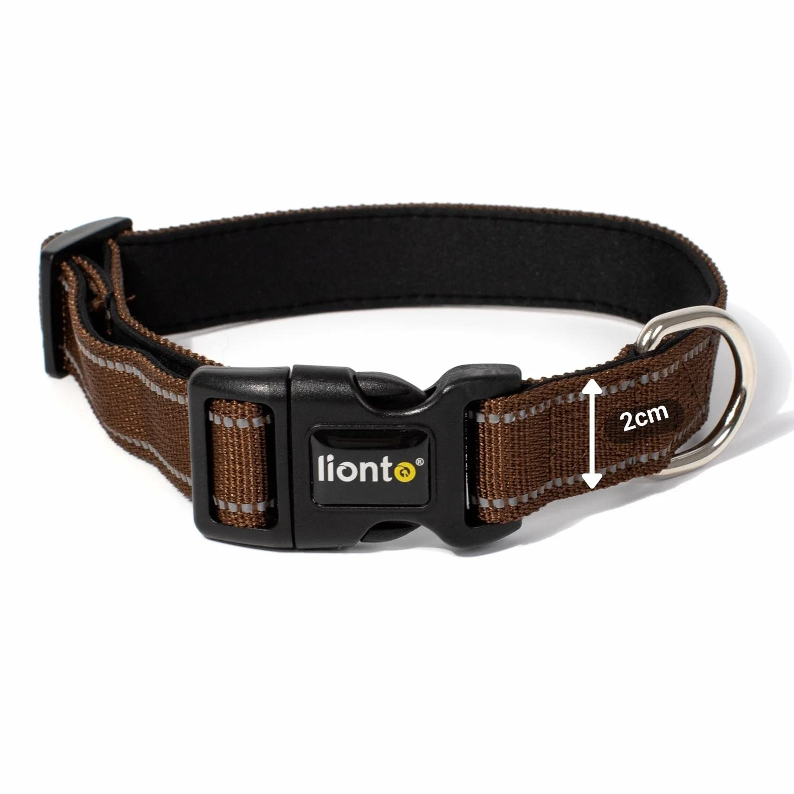 lionto Collare per cani imbottito in nylon riflettente impermeabile regolabile, taglia S, marrone