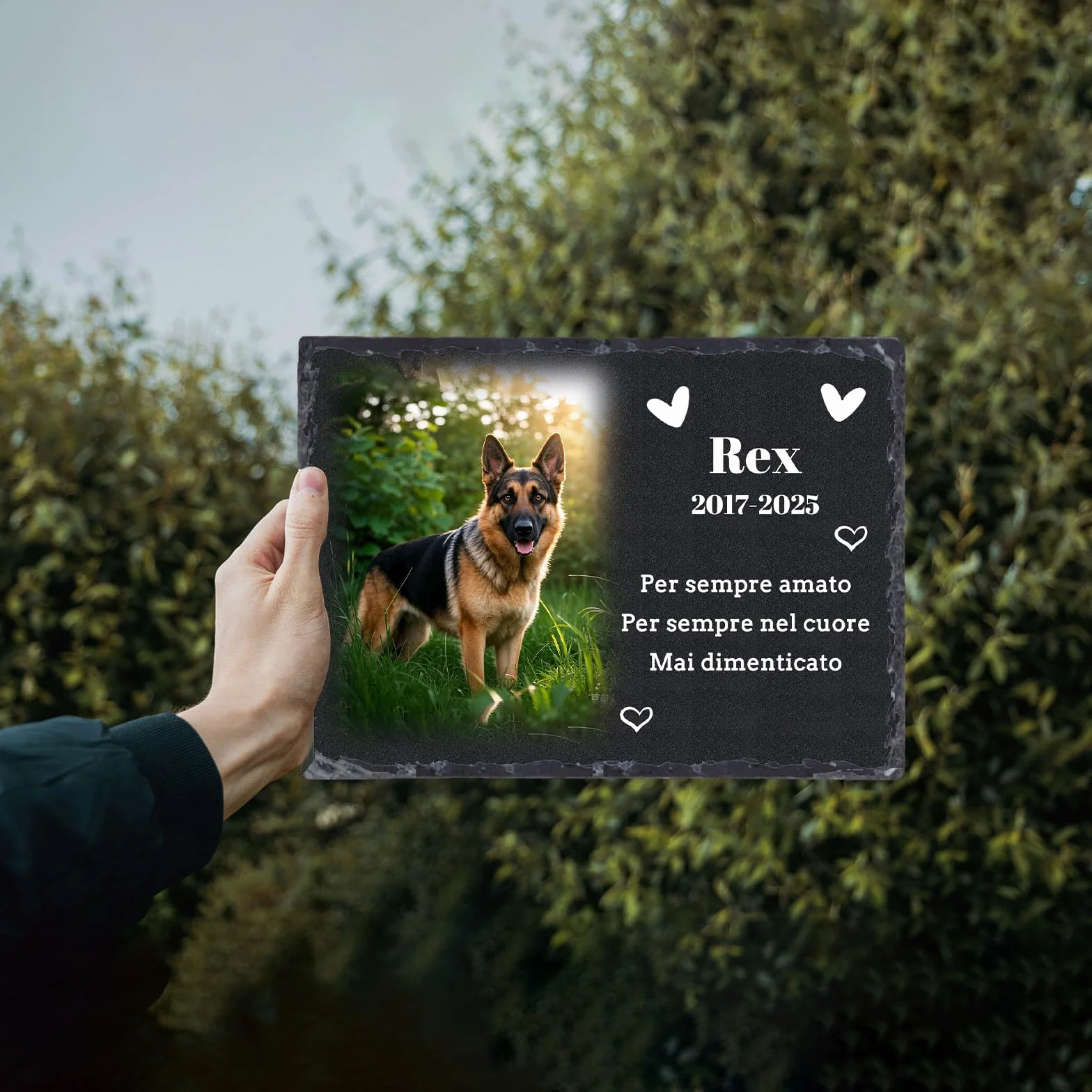 Targa commemorativa personalizzata in ardesia per animali domestici, lapide con foto e supporto 10x14 cm