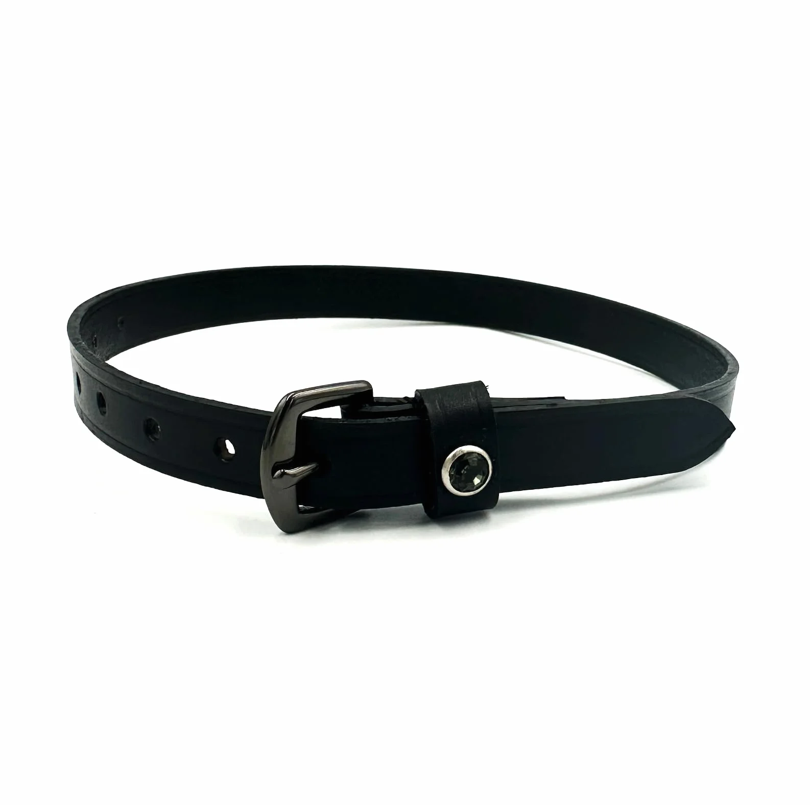 ES4010 Fila di Spore con Strass Cristallo in Pelle per Spore di Ricambio Accessori Cinghia di Cavallo, Cinghia per Spore di Equitazione Fissaggio di Spore (Pelle Nera/Strass Neri)