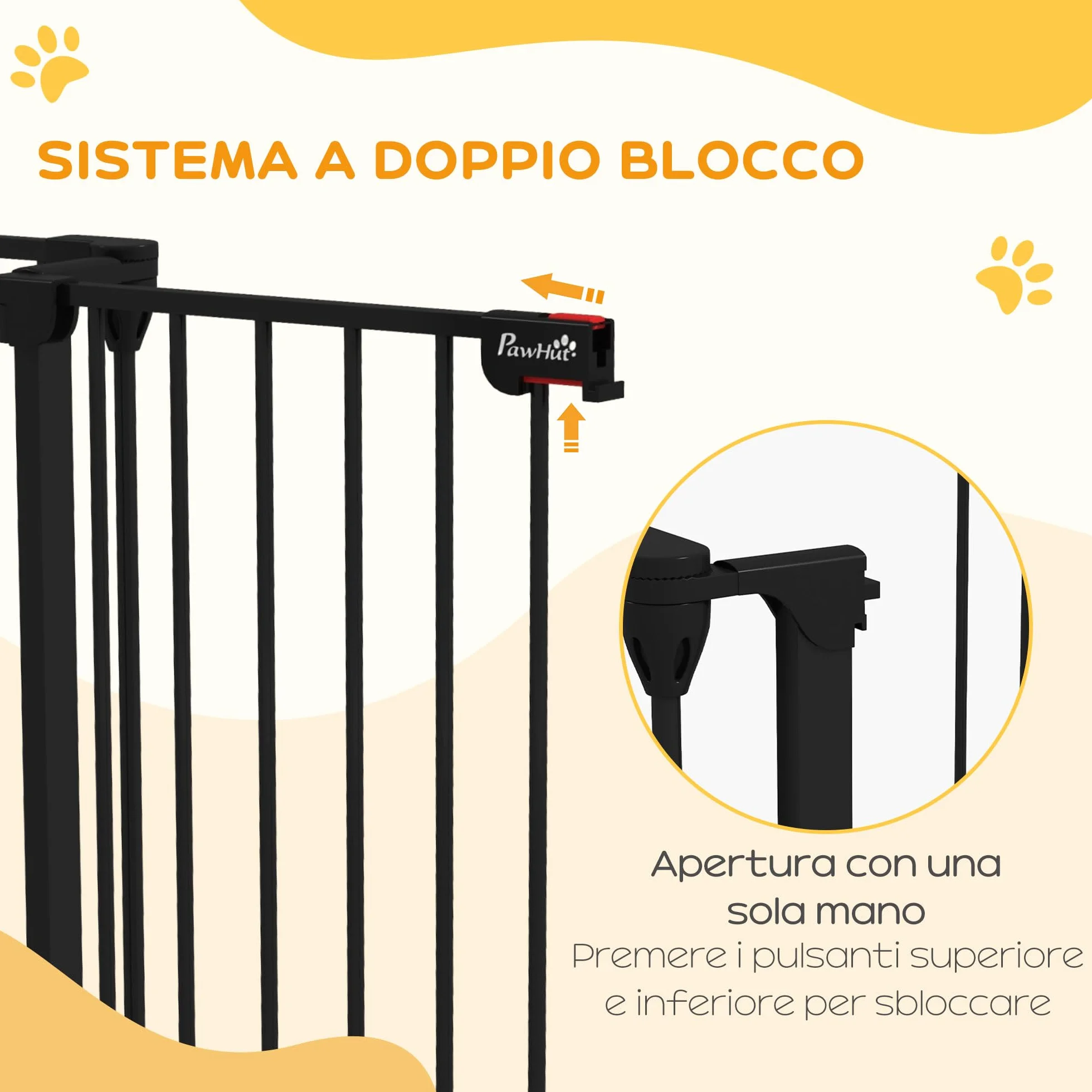 PawHut Cancelletto per Cani 90A cm 3 Pannelli Pieghevoli con Doppio Sistema di Blocco, Acciaio e Plastica, 206x90cm, Nero