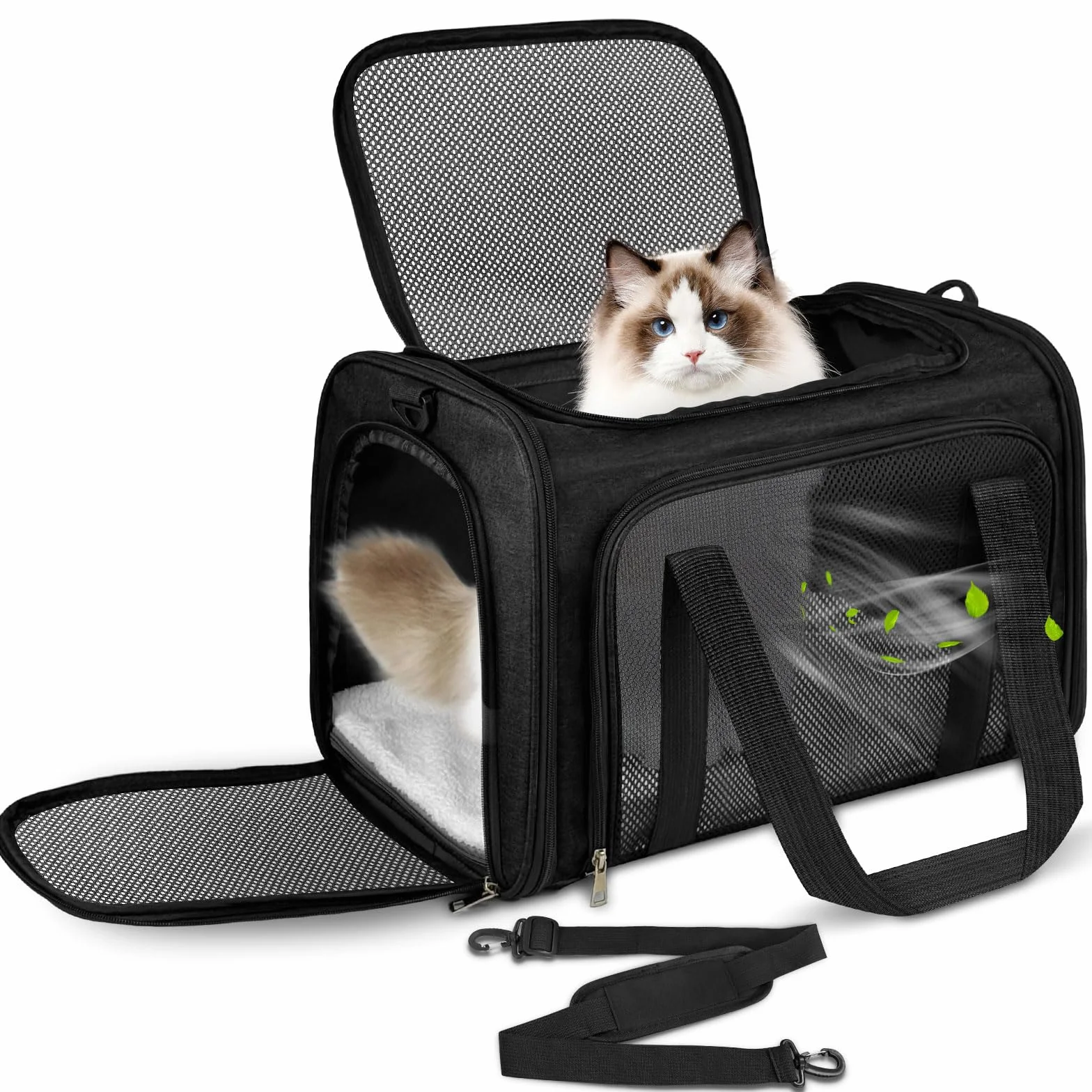 Trasportino per Gatti, 50x34x34cm Trasporto per Gatti e Animali fino a 8 kg, Trasportino per Animali Portatile Pieghevole, Trasportino per Viaggi Lunghi e Brevi (Nero)