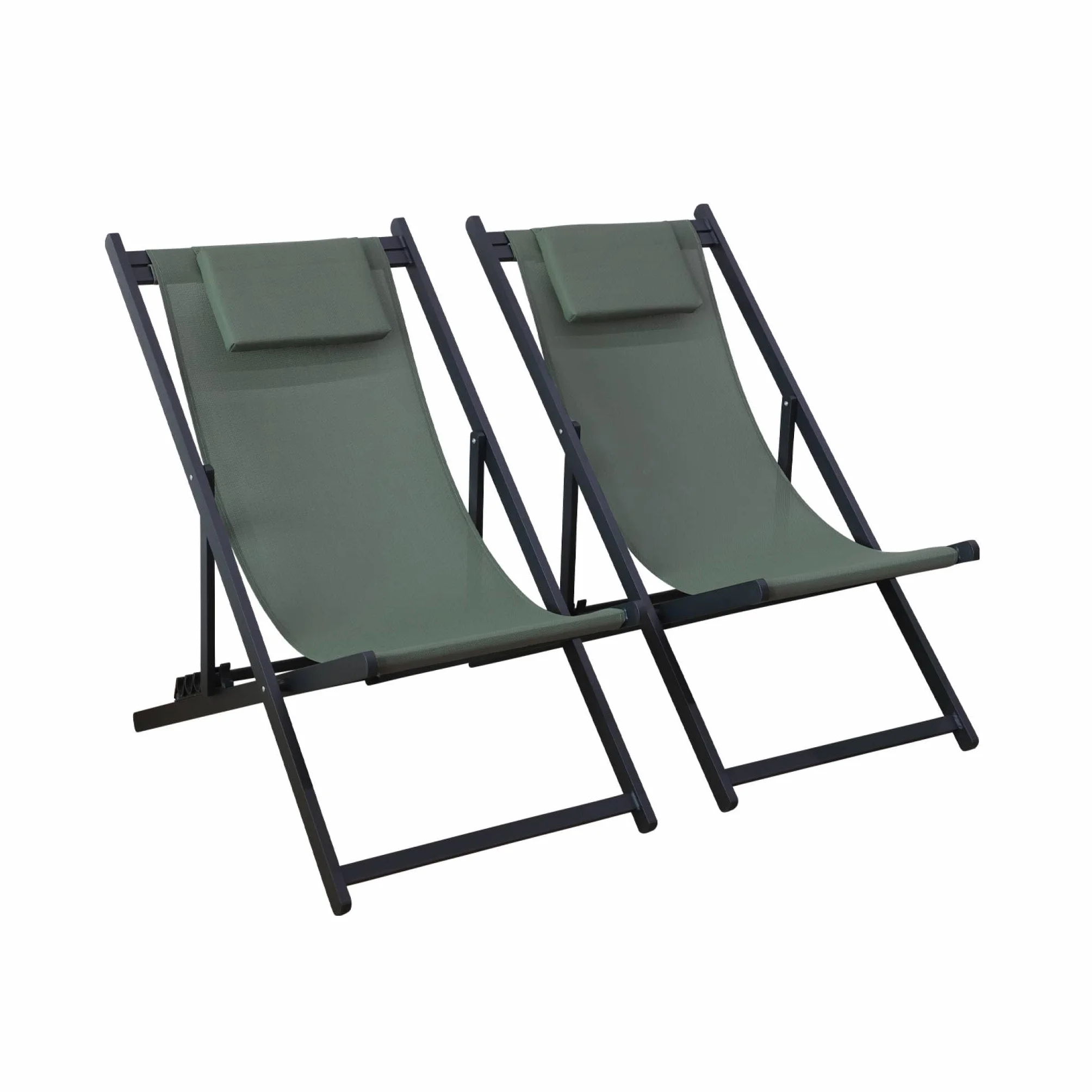 Set 2 sedie sdraio in alluminio textilene multiposizione Verde kaki - 99x88.5x58 cm