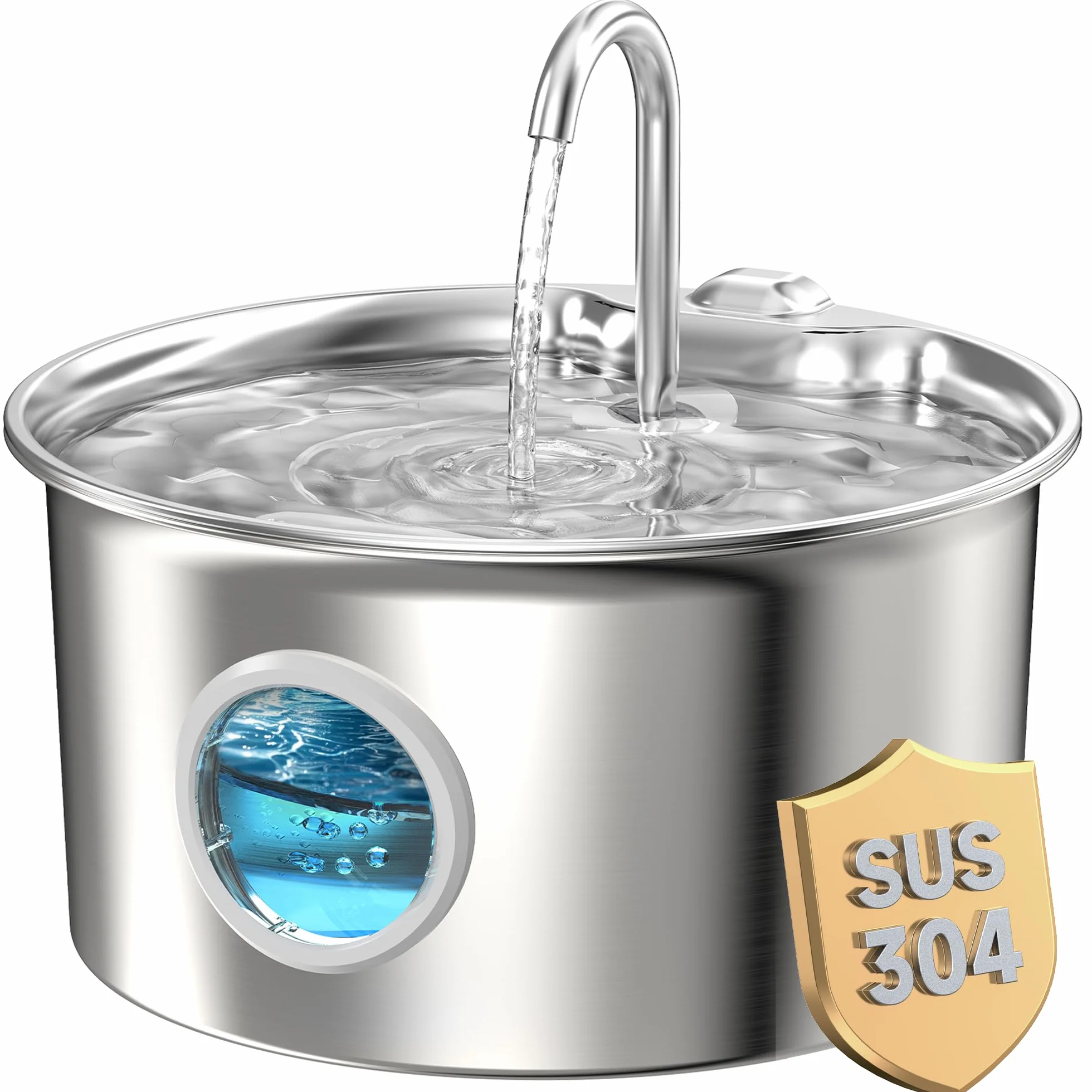 Fontanella per Gatti Acciaio Inox: Fontana per Gatti Inossidabile - 2.6L Automatico Fontanelle Gatto Silenziosa - Dispenser Acqua Gatto con Finestra Livello Acqua - Distributore Acqua per Cani