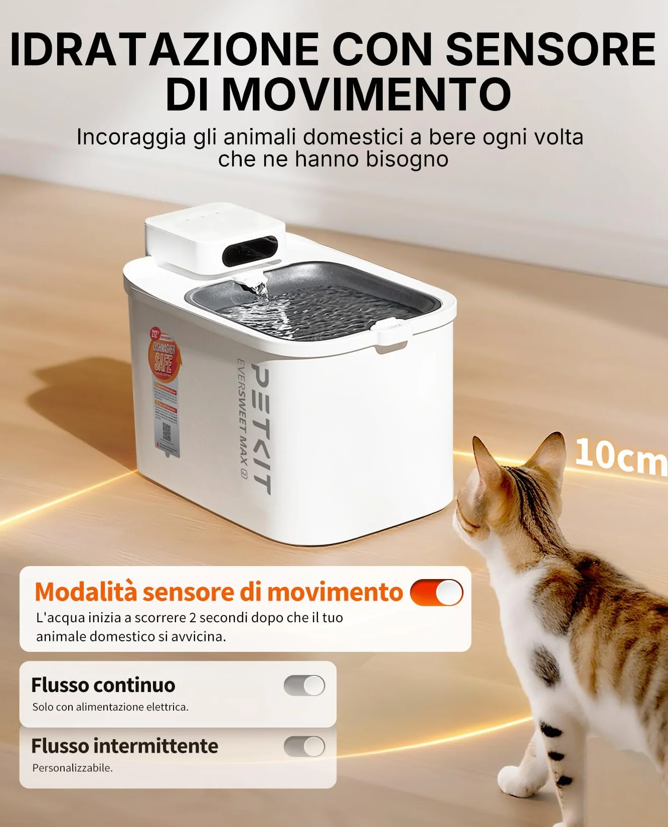 PETKIT EVERSWEET MAX 2 Fontanella per Gatti Senza Fili, 3L Fontana per Gatti con Sensore, Lavabile in Lavastoviglie, 25dB Ultra Silenziosa, Controllo App Intelligente, 5000 mAh Grande Autonomia