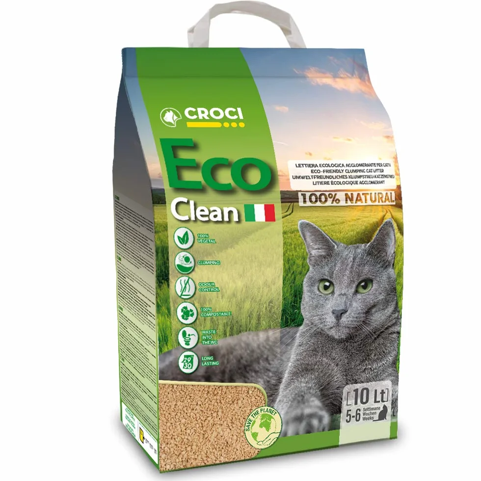 Croci Lettiera Eco Clean 10 L - Lettiera Gatti Agglomerante Biodegradabile 100% Vegetale Antiodore