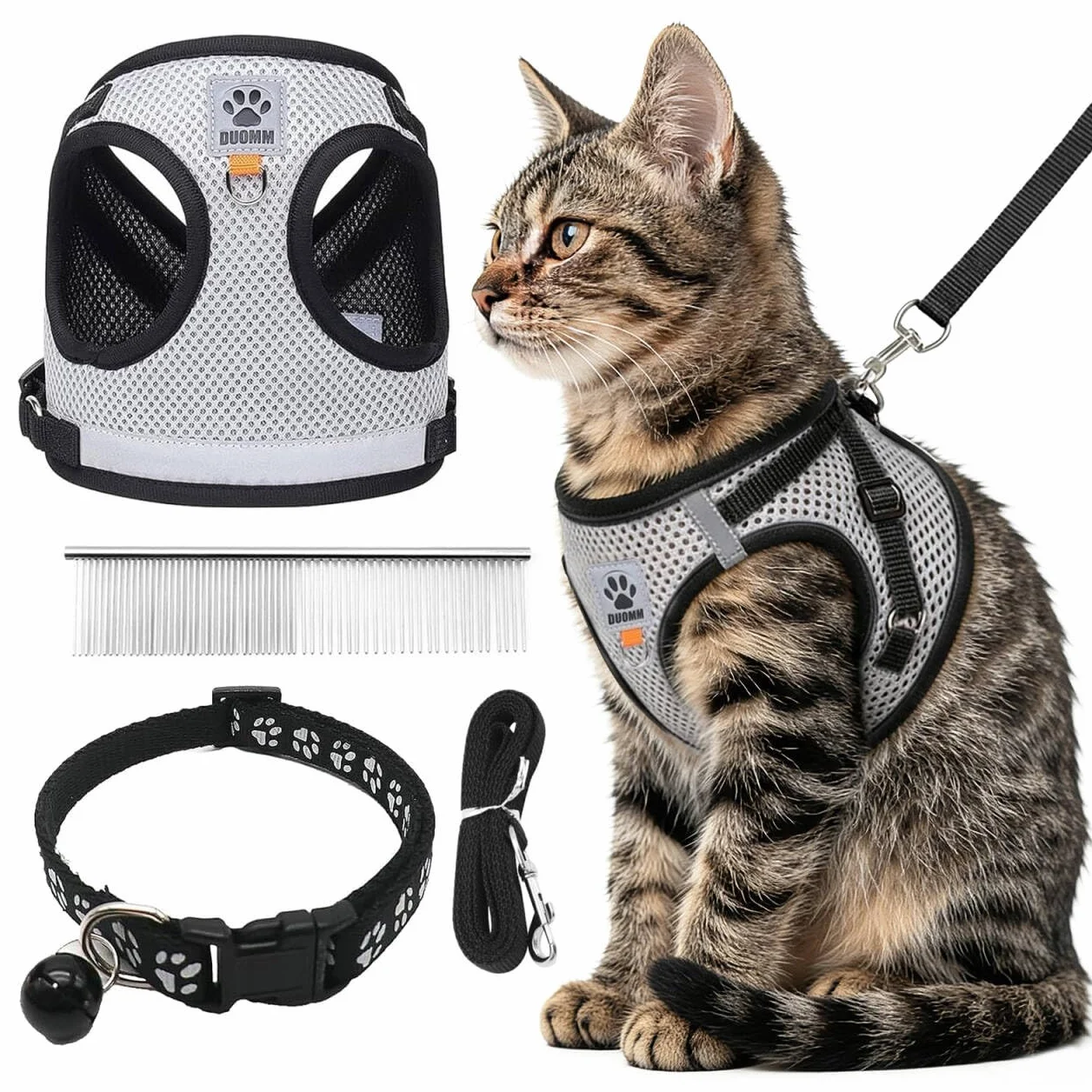 Pettorina e Guinzaglio per Cani, Pettorina Riflettente per Cuccioli, Set di imbracatura e guinzaglio per cuccioli, gatti e gattini (Grigio, S)