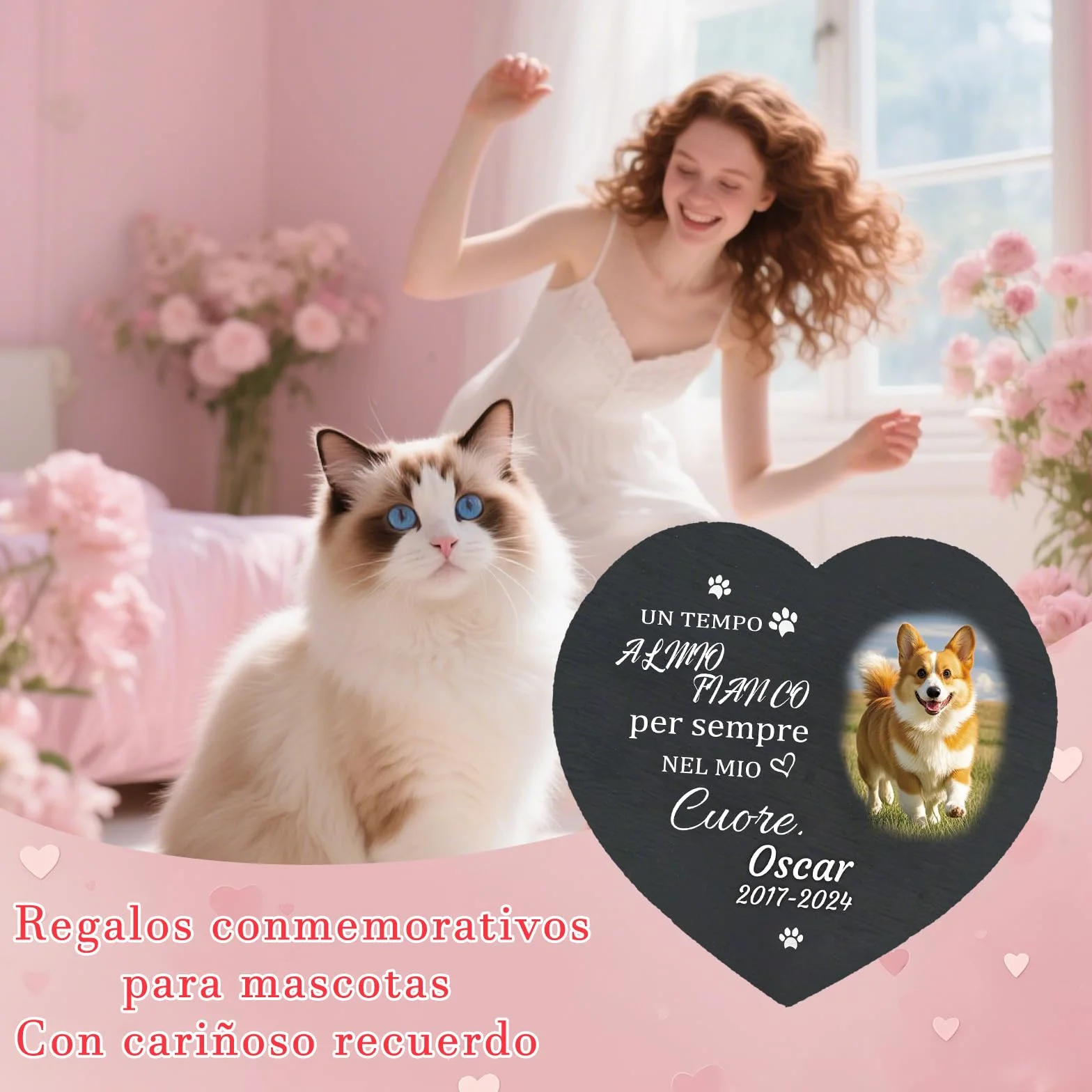 Lapide Personalizzata Animali Domestici - Targa Commemorativa Quadrata con Foto e Nome - Regalo Perdita Cane - Decorazione Cimitero