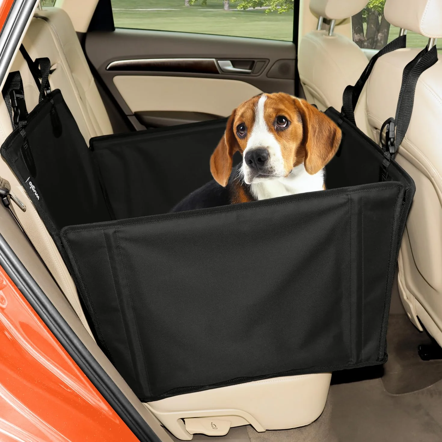Seggiolino Auto Extra Stabile per Cani di Piccole e Medie Dimensioni - Seggiolino Cane Auto Rinforzato con 4 Cinghie di Fissaggio - Trasportino per Cani Auto Impermeabile per Sedile Posteriore