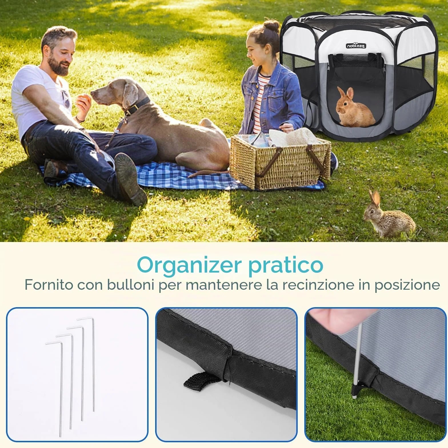 Nobleza Recinto per Cani Pieghevole in Tessuto Oxford Impermeabile 92x92x58cm per Animali Domestici