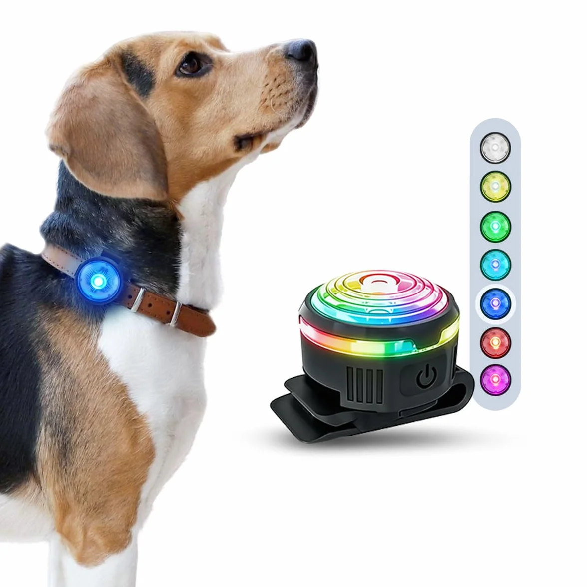 PAJ LIGHT MINI - LED Ultraluminoso per Collari e Pettorine - Cani Piccoli, Medi e Gatti - Regolazione Flessibile - 100% Impermeabile - 7 Colori - Sicurezza e Visibilità Notturna