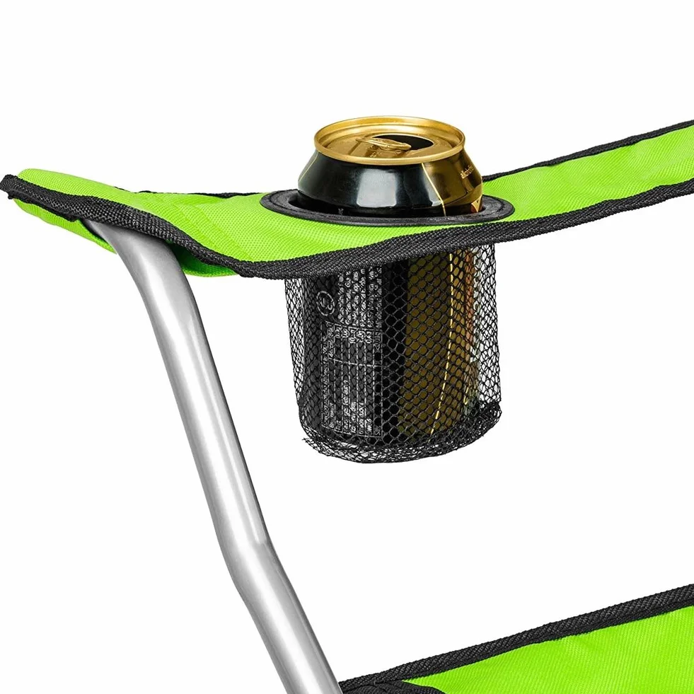Sedia Pieghevole da Campeggio in Acciaio e Poliestere con Vano Porta Bibite e Smartphone (Verde)