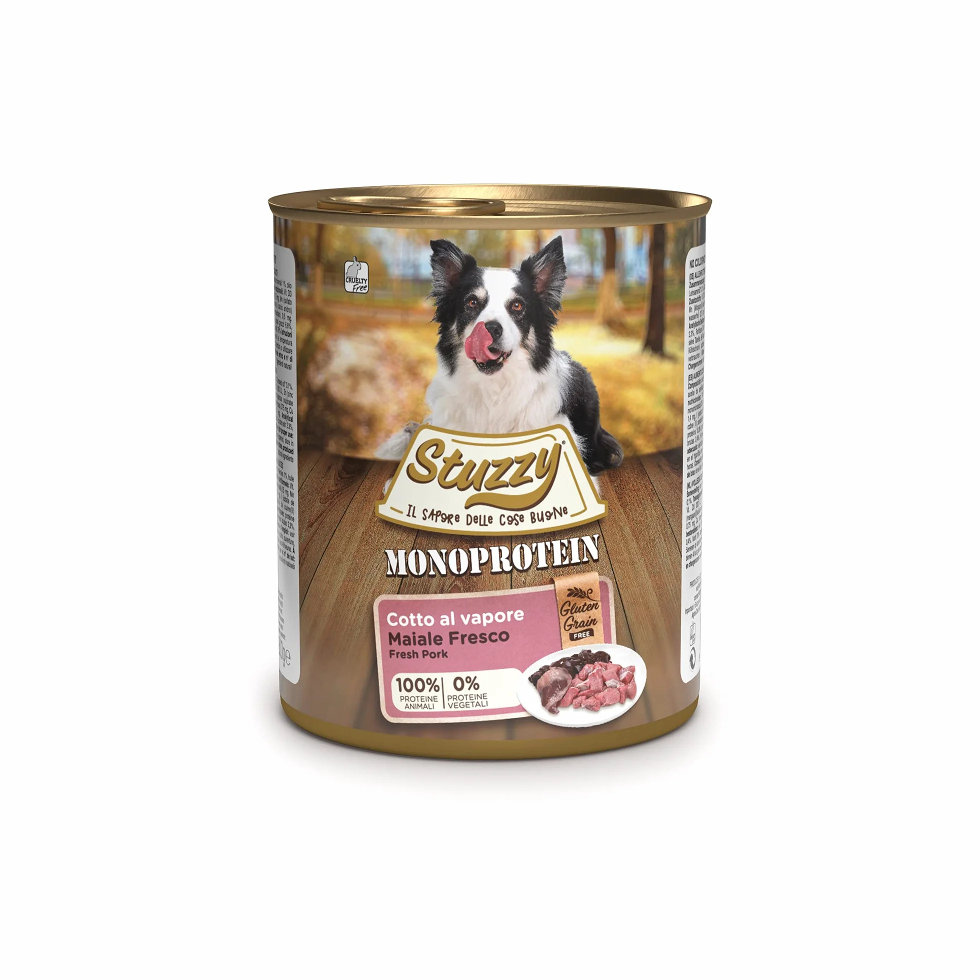 Stuzzy, Cibo Umido per Cani Adulti al Gusto Maiale Fresco, Preparato Monoproteico in Patè - Totale 4,8Kg (6 Lattine da 800G)