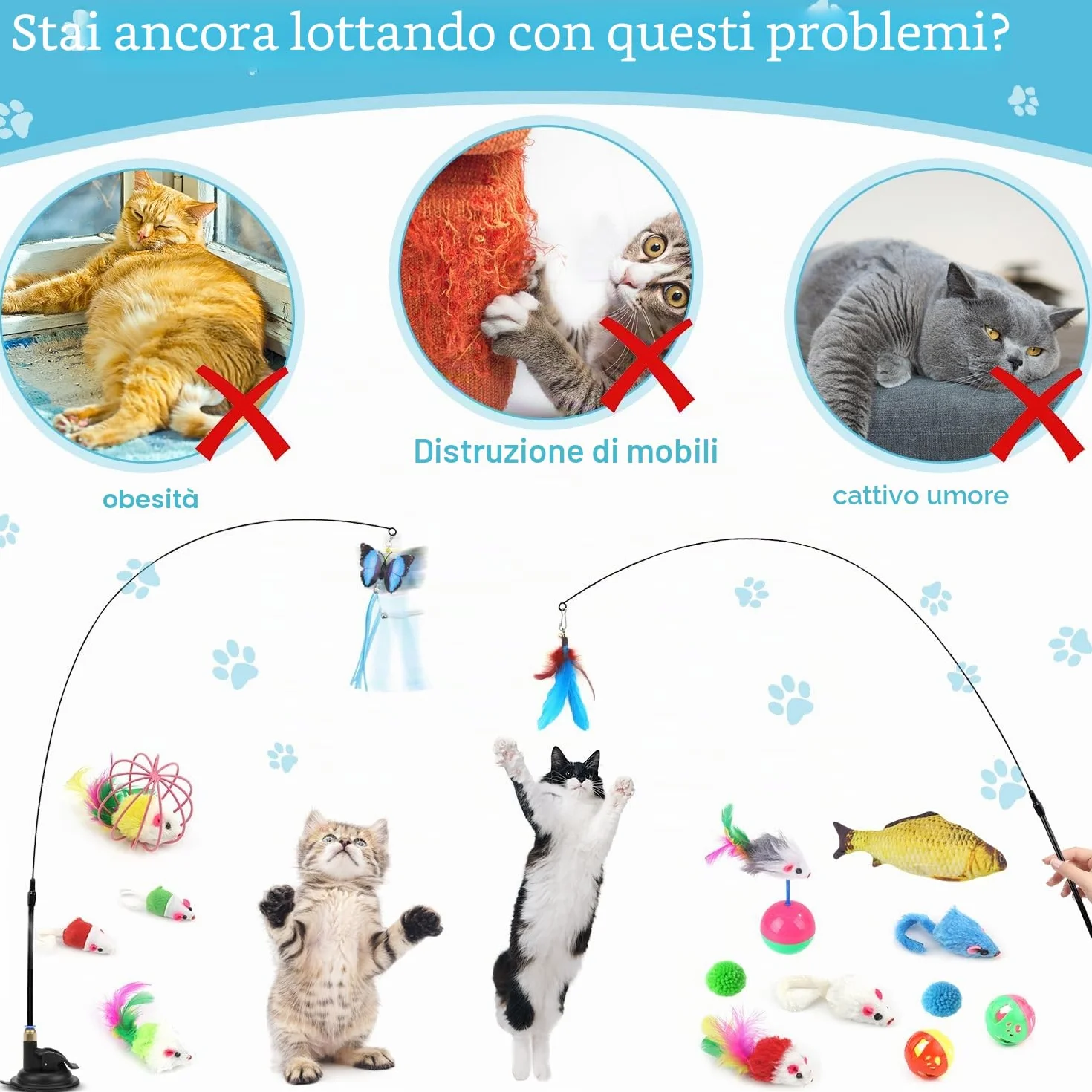 Set di 39 giocattoli interattivi per gatti e conigli, tunnel di gioco pieghevole a 3 vie, ventosa rotonda, accessori per attività