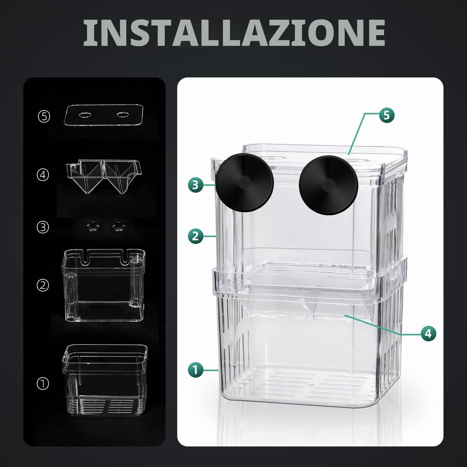 Acquario Serbatoio di Incubatore, Scatola di allevamento di dell'incubatore della scatola, con scomparto isolante accessori per piccoli pesci, gamberetti, pesci pagliaccio, guppy (M)