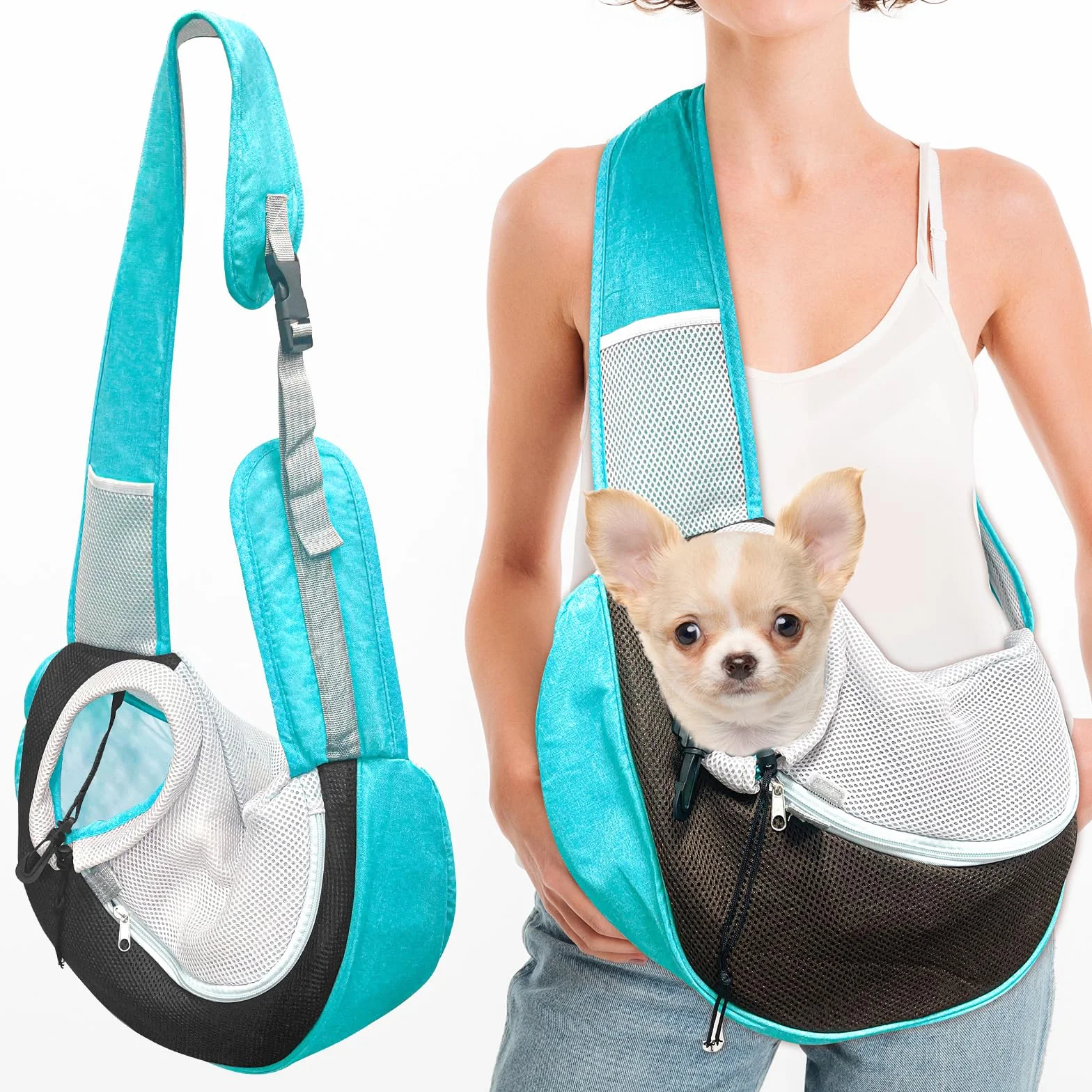 Marsupio Cane Taglia Piccola, Traspirante Marsupio per Cani di Piccola Taglia Portatile Borsa da Viaggio per Cani per Cane Gatto Fino a 5KG per Passeggiata Viaggio Ciclismo, 1 Pezzi