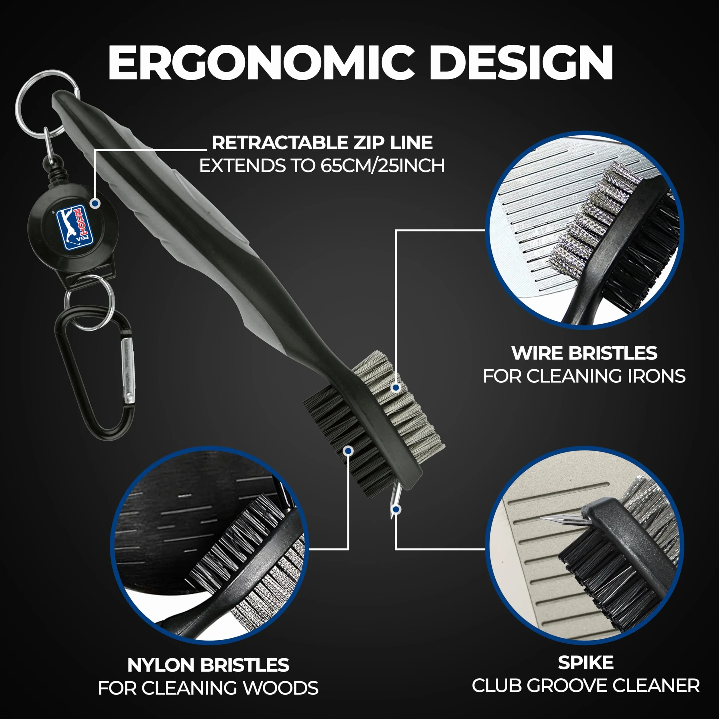 PGA Deluxe Dual Sided Golf Club Spazzola e Groove Cleaner