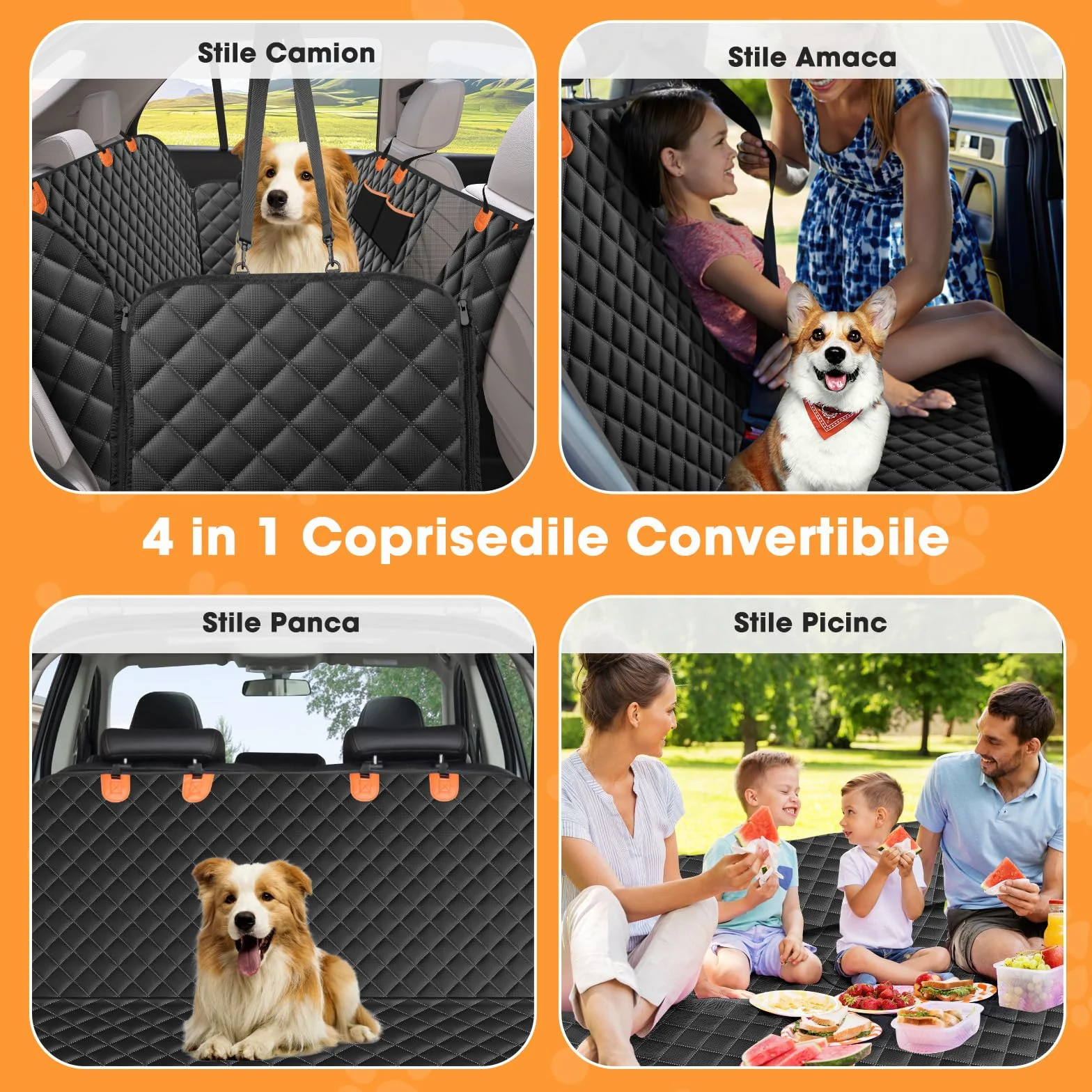 JOEJOY Coprisedile Auto per Cani Coprisedili Posteriore per Cani Telo Auto per Cani Telo Coprisedile Posteriore Cane Copertura Antigraffiato e Antiscivolo Panno Oxford Impermeabile Nero