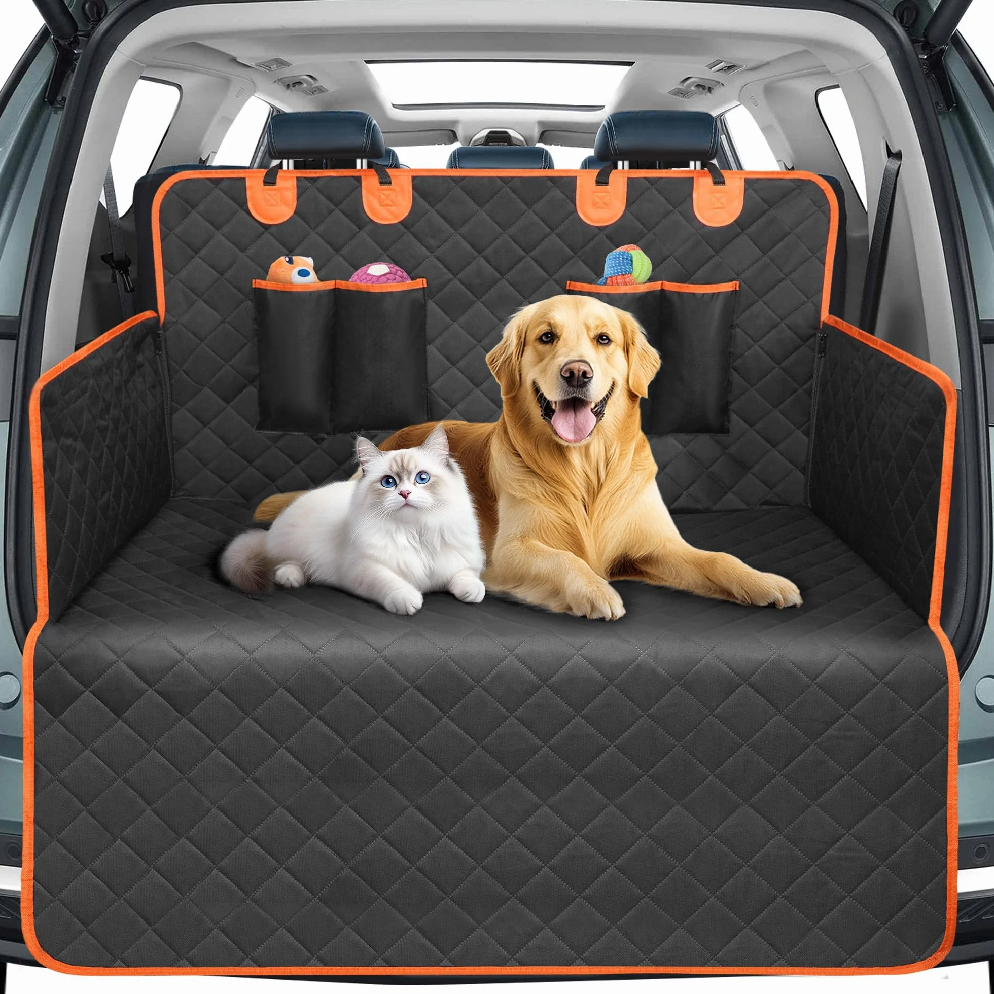 Telo Auto per Cani - Telo Bagagliaio Auto Per cani con Protezione Laterale e Paraurti,Impermeabile & Antiscivolo & Graffi & Resistente,Telo Cane Auto Bagagliaio Facile da Pulire