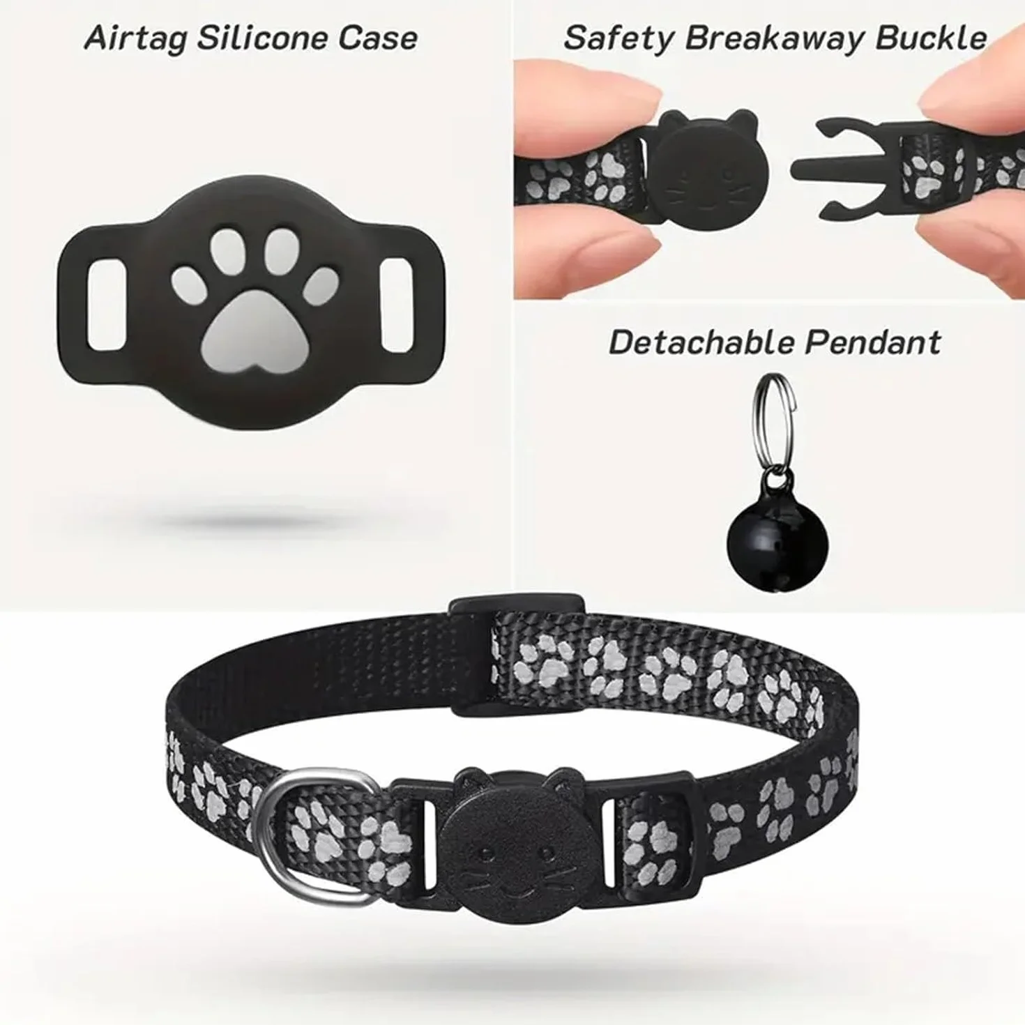 Collare GPS per Gatto Senza SIM e Senza Abbonamento, Localizzatore per Gatti Compatibile con Apple e Android Find My, Tracker Bluetooth con Posizione in Tempo Reale(Nero+Nero,IOS+Android)
