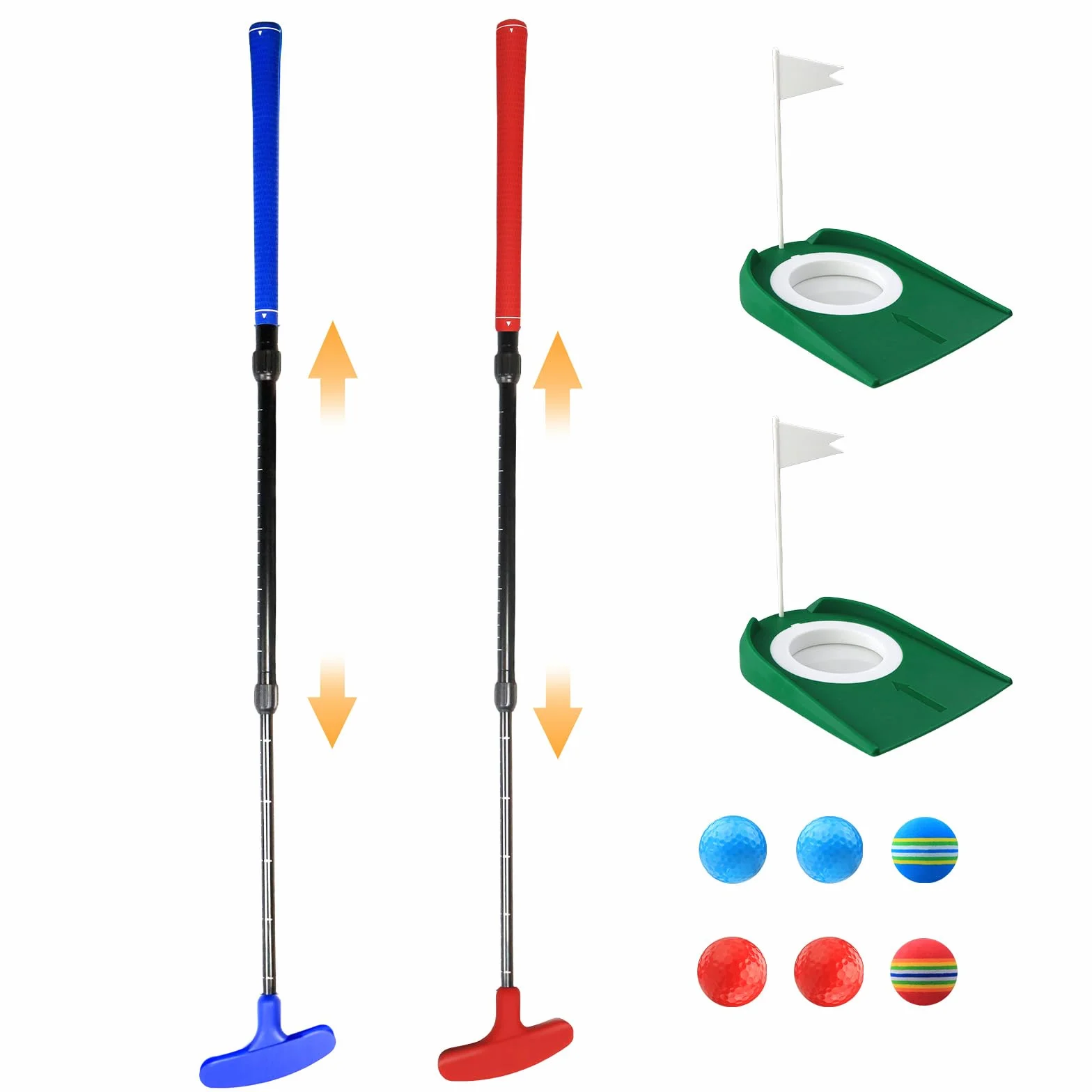 Set di putter da golf regolabile (rosso e blu) – ambidestro per mancini e destrorsi, mini set da golf professionale e accessori da golf per bambini e ragazzi