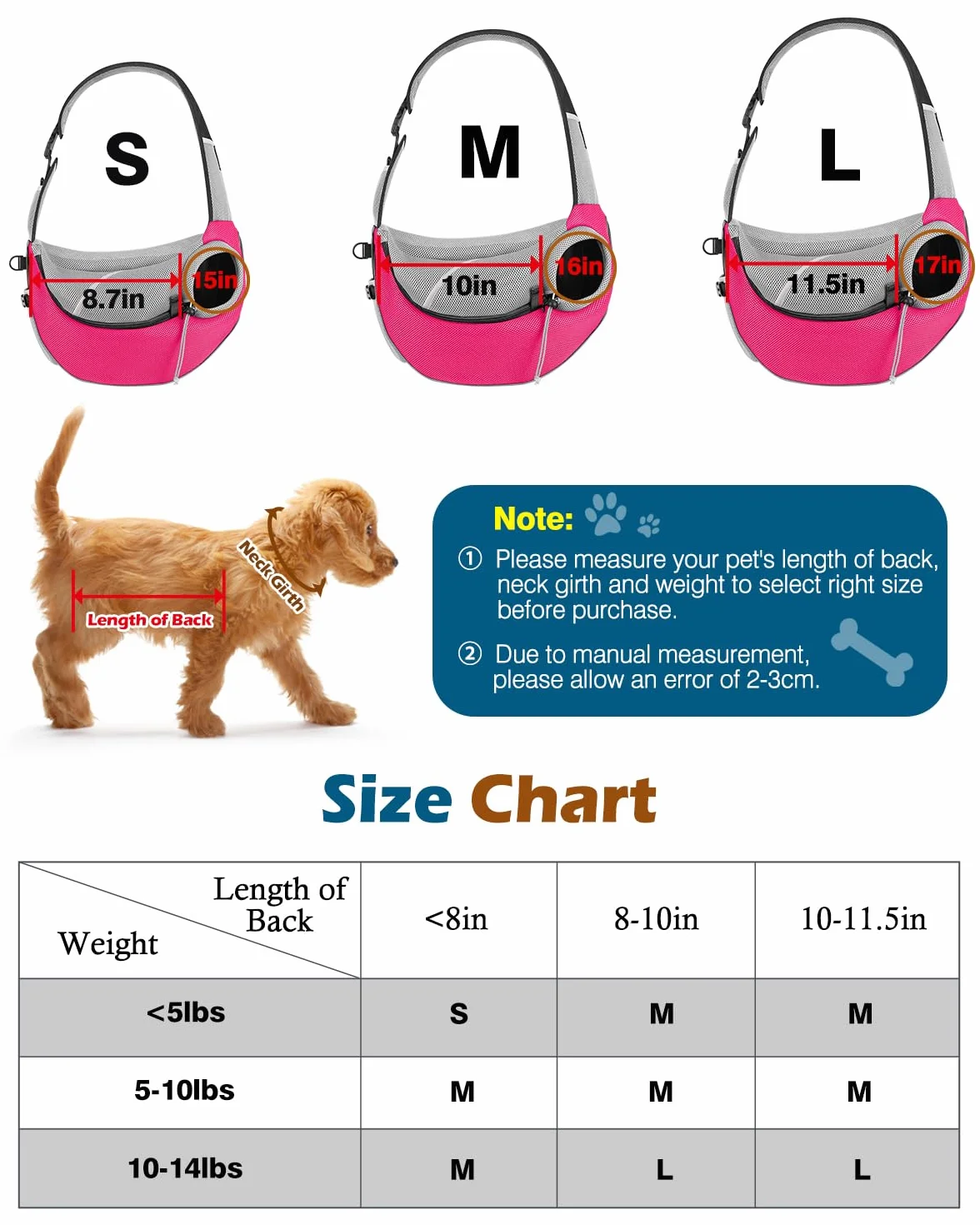 Pawaboo Marsupio per Cani, Marsupio Traspirante in Rete per Cuccioli che Lascia le Mani Libere, Marsupios per Cani con Tasca con Chiusura a Zip e Tracolla Regolabile, Borsa a Tracolla, M, Rosa