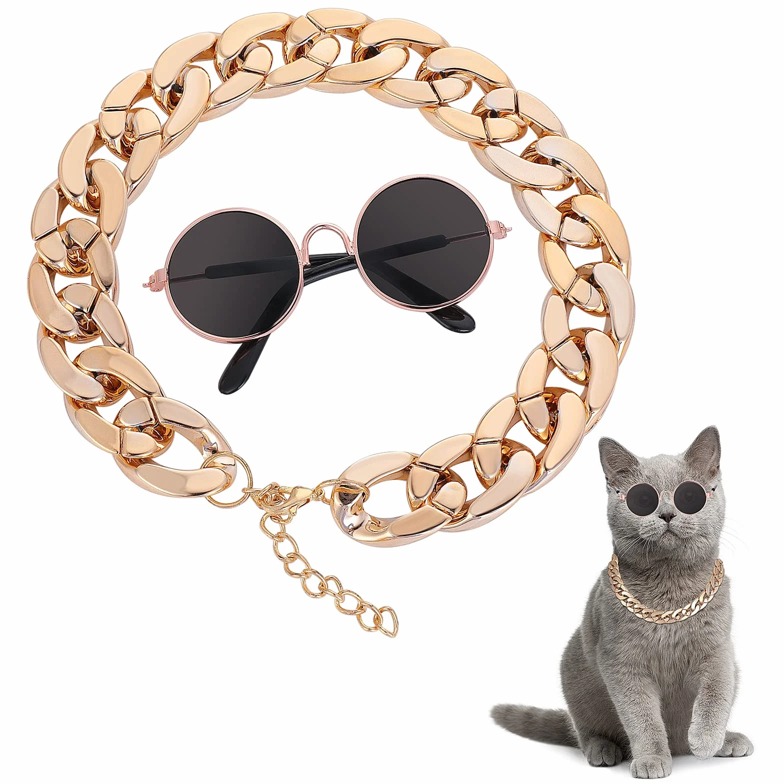 Molain Occhiali da sole a forma di gatto, protezione UV, classici, retrò, per cani di piccola taglia, occhiali da sole rotondi per feste, cosplay, accessori per foto, simpatici occhiali da sole