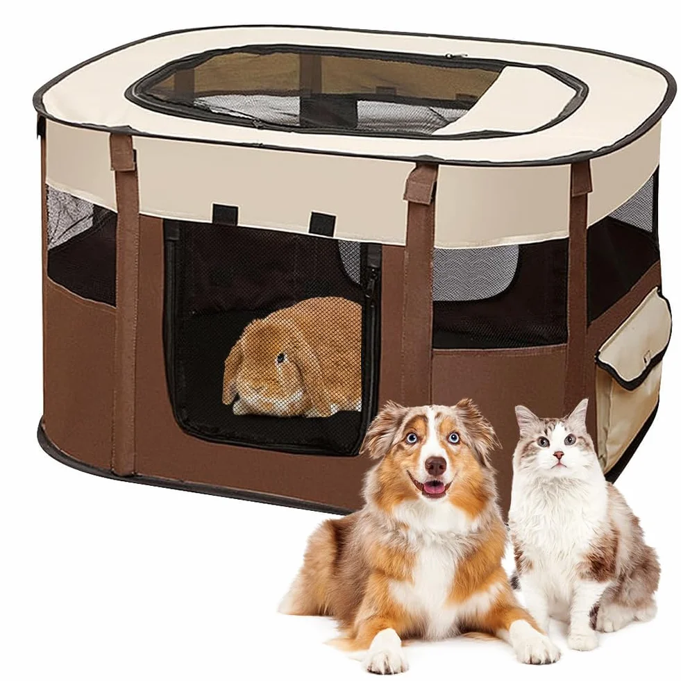 Cane per cuccioli, pieghevole, in tessuto Oxford, per cani, conigli, porcellini d'India, gatti, 70 x 55 x 40 cm, caffè
