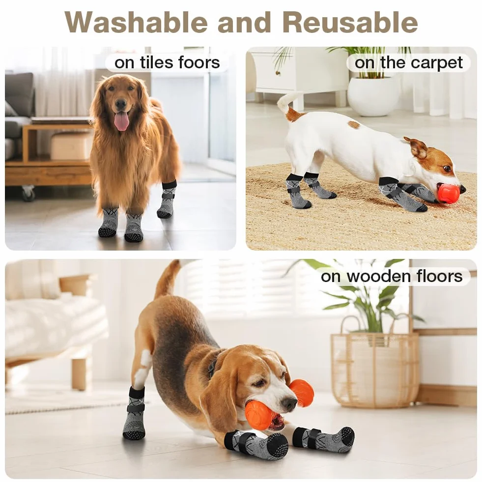 Calzini per Cani Antiscivolo 2 Paia Protezione Zampe Cane Prevenire Leccamento Versione Ispessita (S)