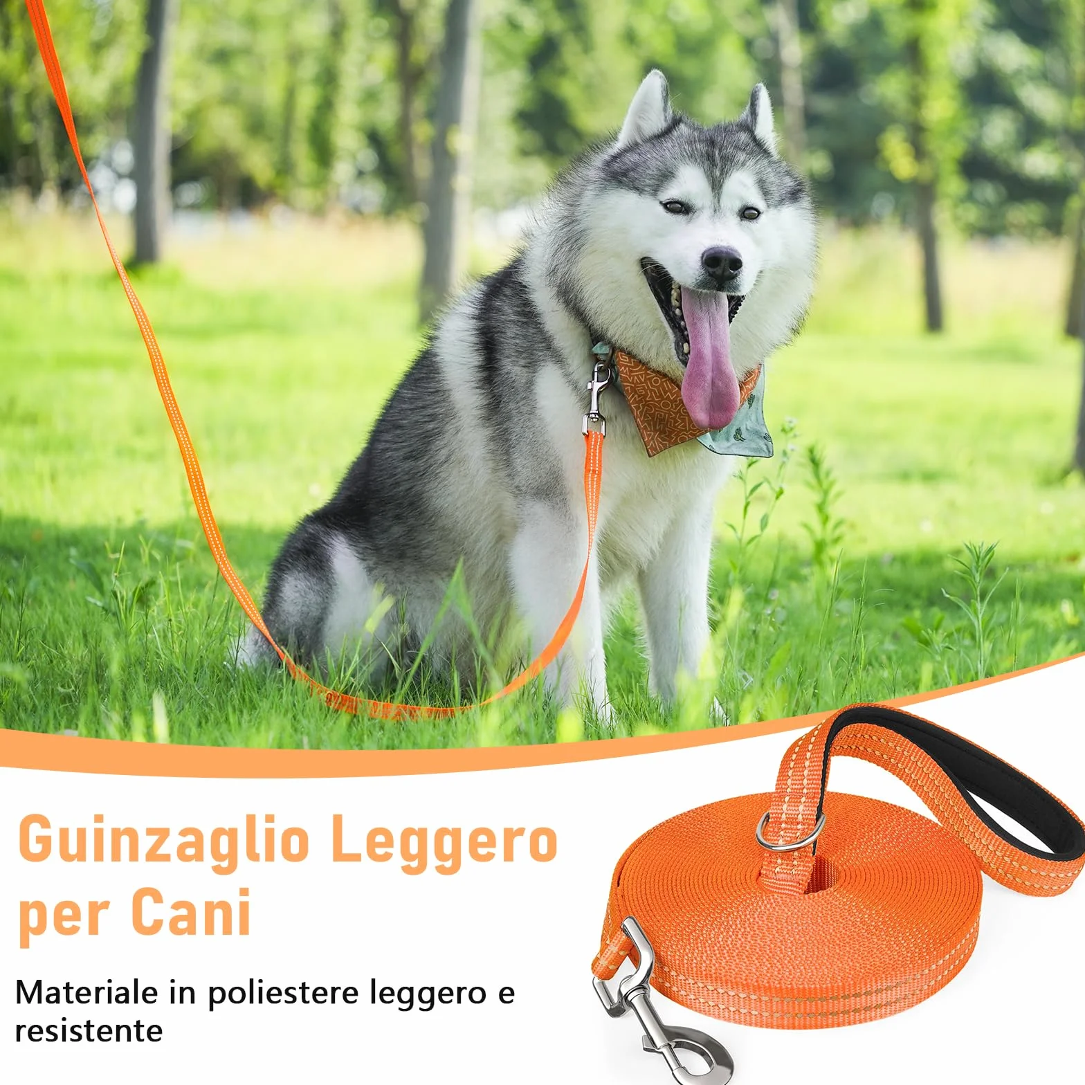 X XBEN Guinzaglio Addestramento per Cani, 1,5M 3M 5M 10M 15M 20M 25M 30M 50M Lunghina Leggera per Cane, Con Impugnatura Comfort e fibbia a D, per Tutti i Cani, per Richiamo, Parco e Campeggio