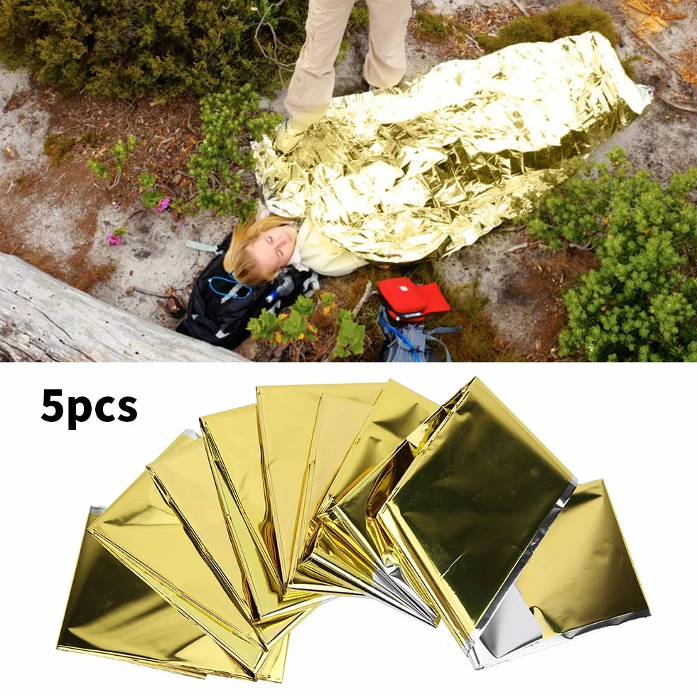 Coperta di Sopravvivenza di Emergenza 5 Pezzi, Coperte Spaziali in Lamina Termica Riflettente Impermeabile per Esterni