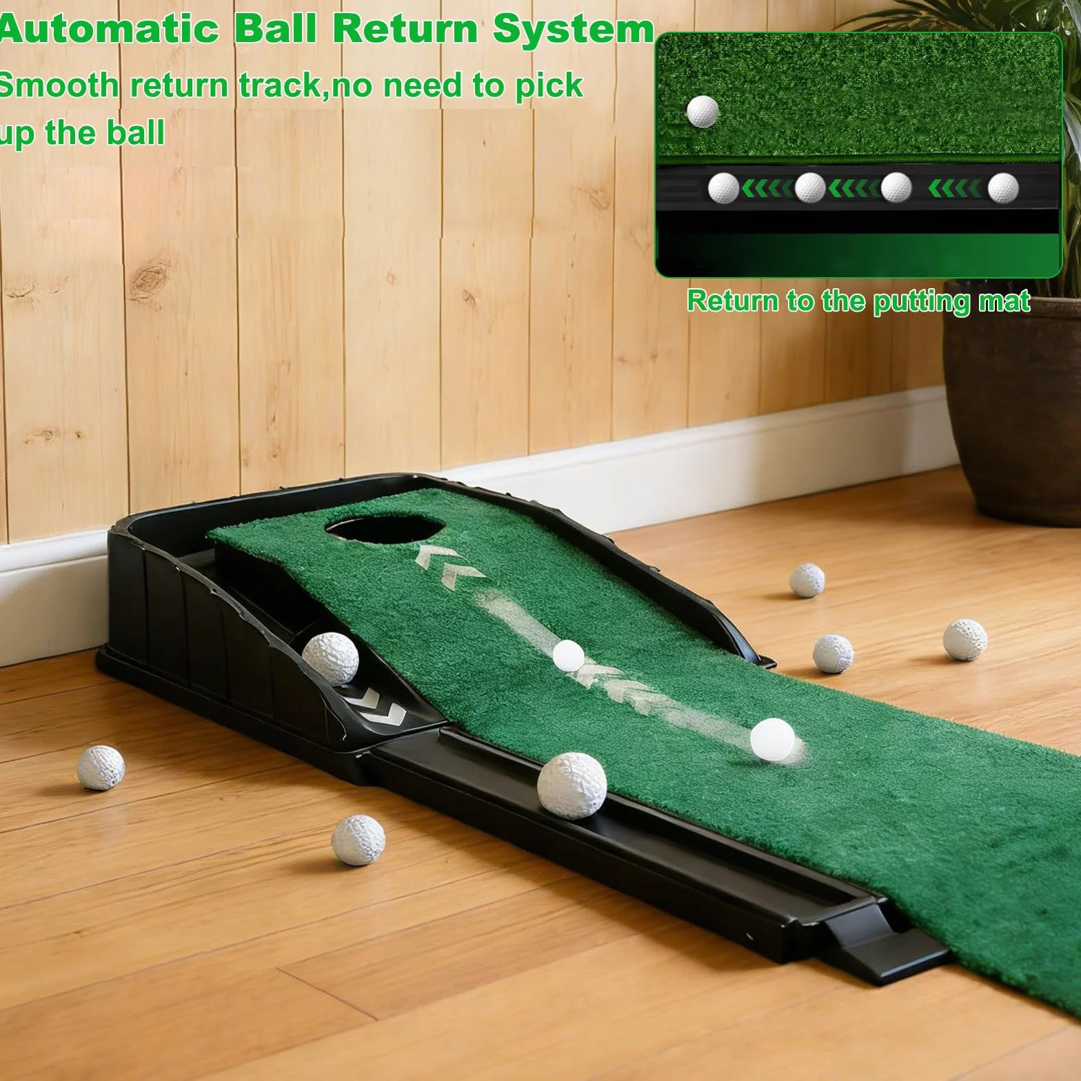 Tappetino da golf con ritorno automatico della palla, 221 cm, portatile, per allenamento di golf, per casa, ufficio, giardino