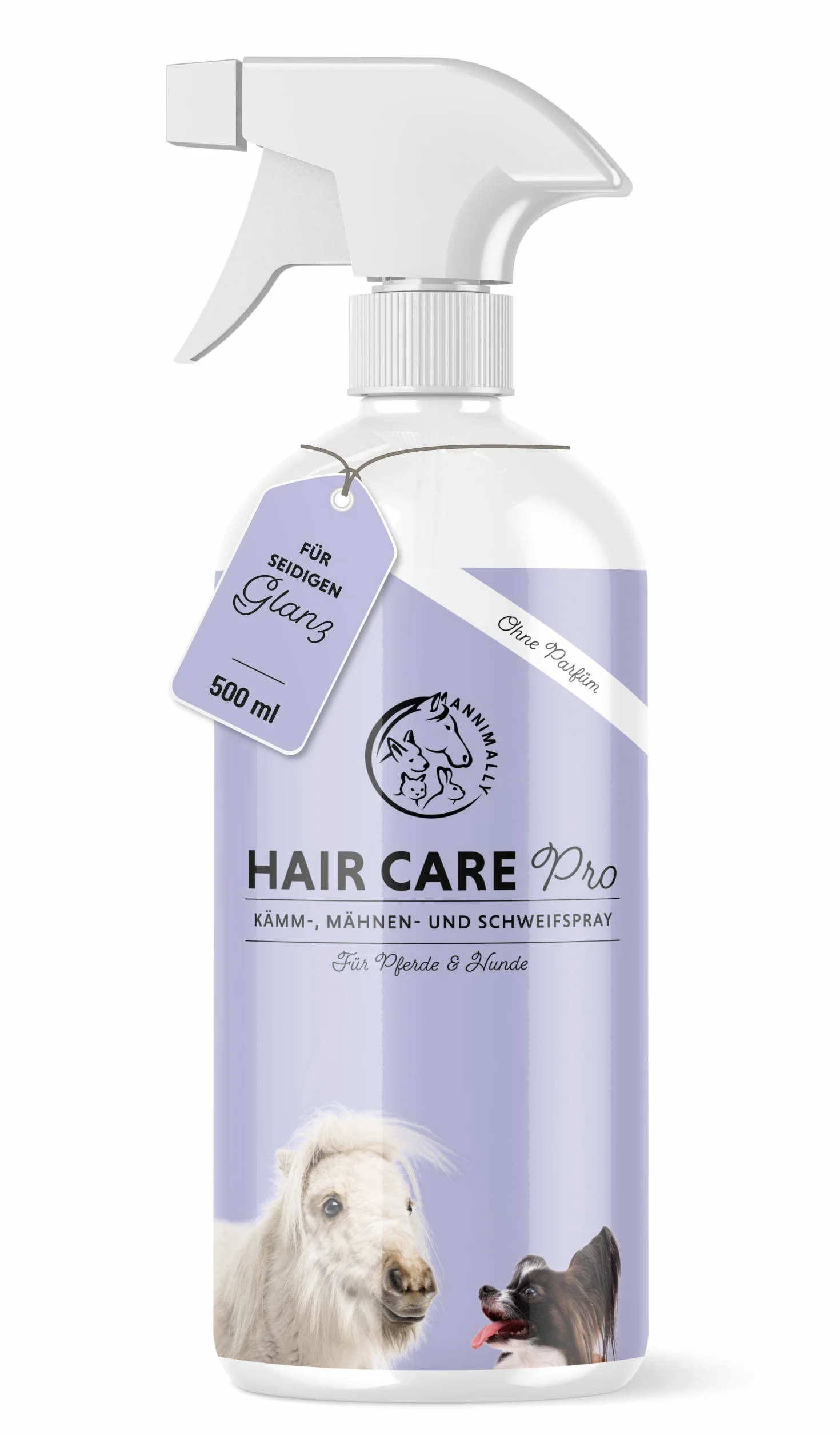 Annimally Spray per Criniera per Cavalli 500 ml - Spray per Coda e Spray Districante per Cavalli e Cani per un Pettinaggio più Facile e una Lucentezza Setosa del Pelo