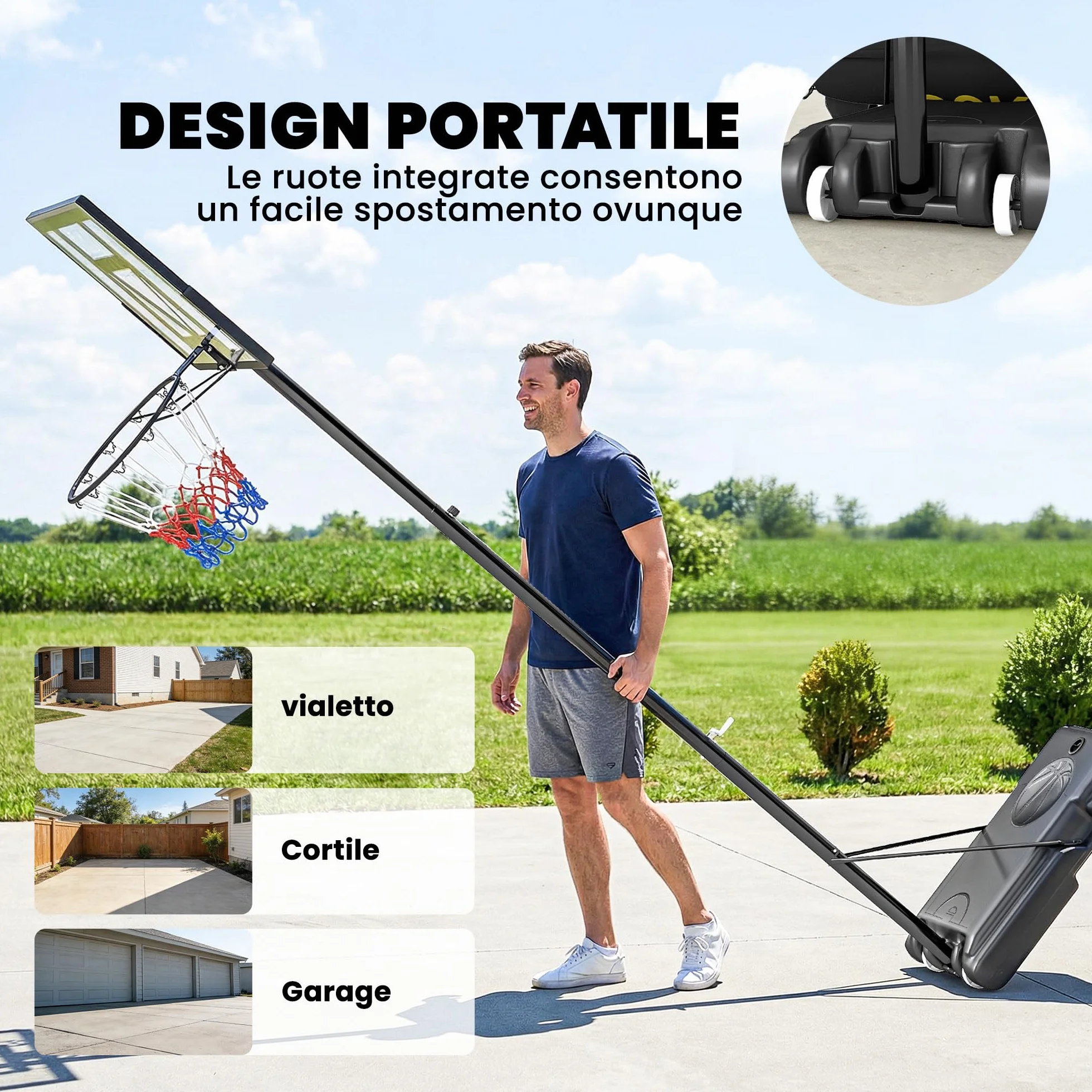 SPORTNOW Canestro Basket Esterno Regolabile in Altezza 135-305 cm, con Ruote, Base Riempibile, Tabellone Infrangibile, Nero