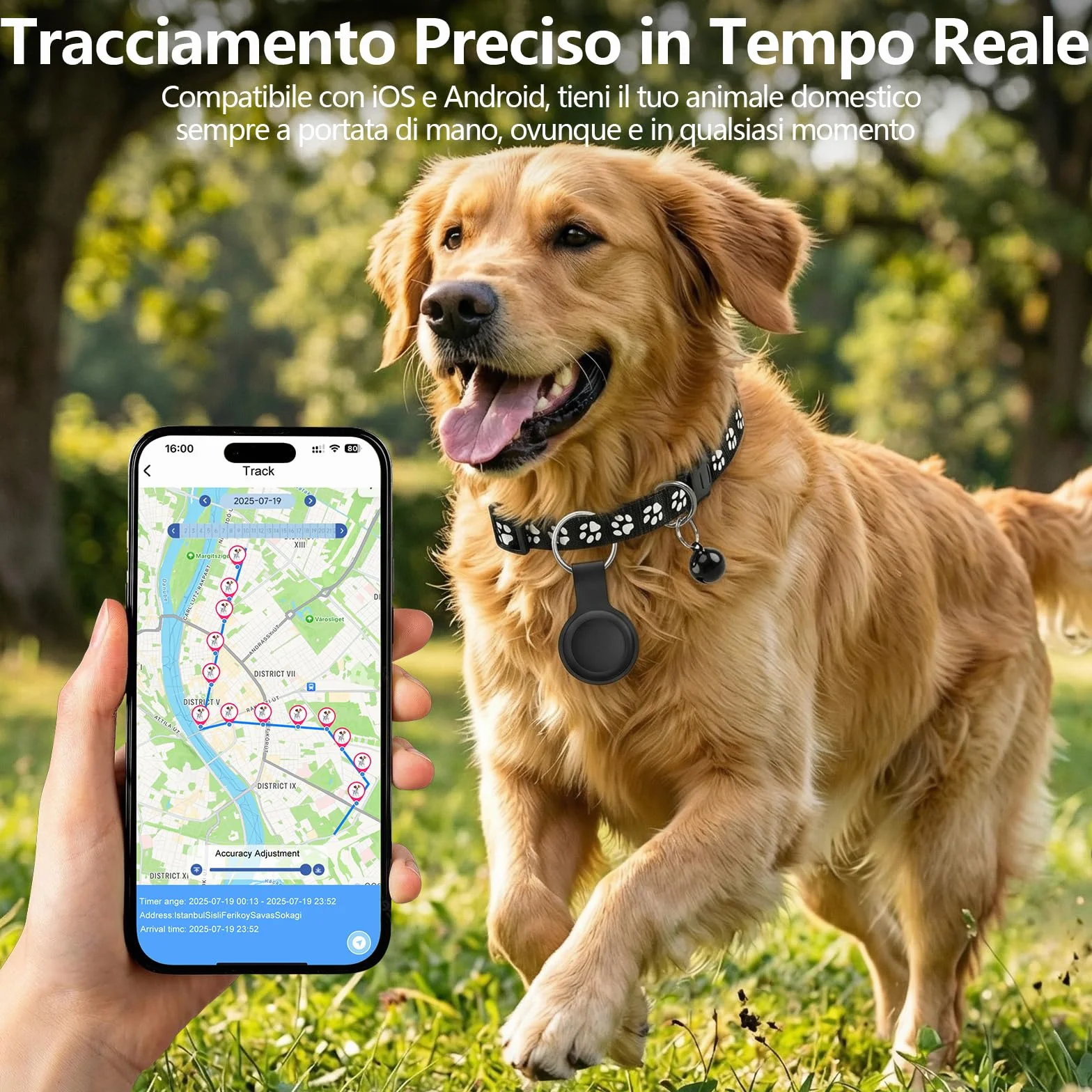 Collare GPS Gatto, Localizzatori GPS per Cani e Gatto, GPS per Cani Compatibile con iOS e Android, Nessun Abbonamento, Posizionamento Globale in Tempo Reale, per Animale Domestico, Impermeabile IPX6